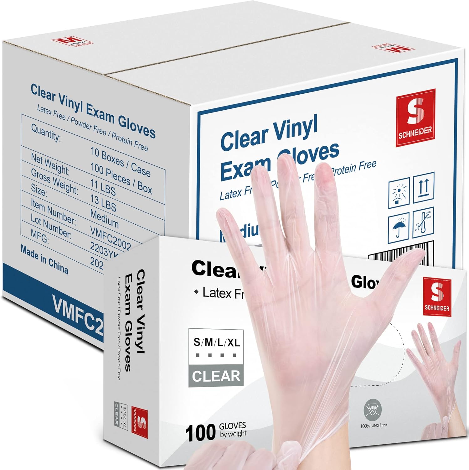 Schneider Clear Vinyl Exam Gloves, Latex-Free, Disposable Medical Gloves, Cleani...