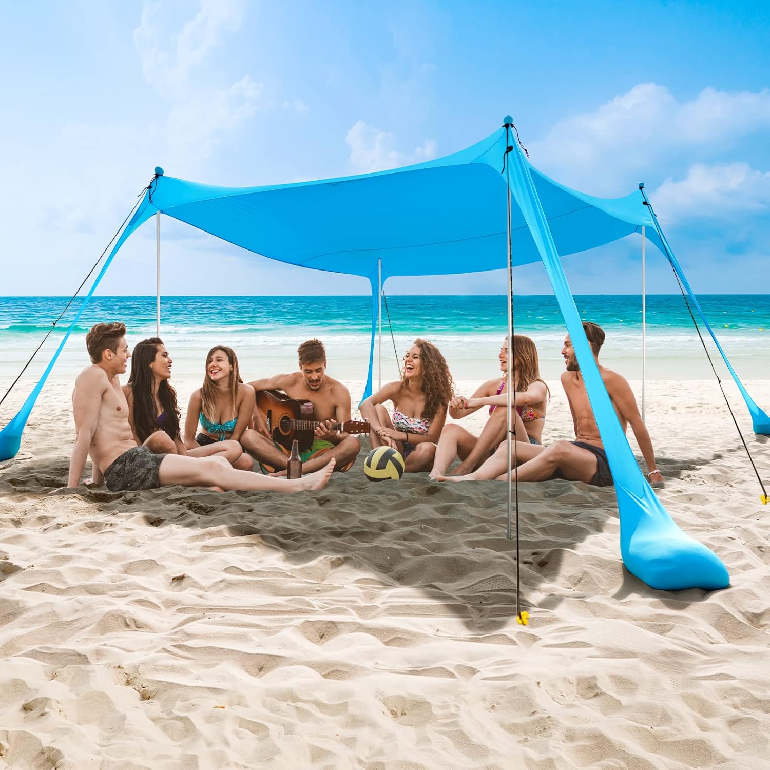 COMMOUDS Beach Tent, Camping Sun Shelter with UPF50+ Protection, Sand Shovels, G...