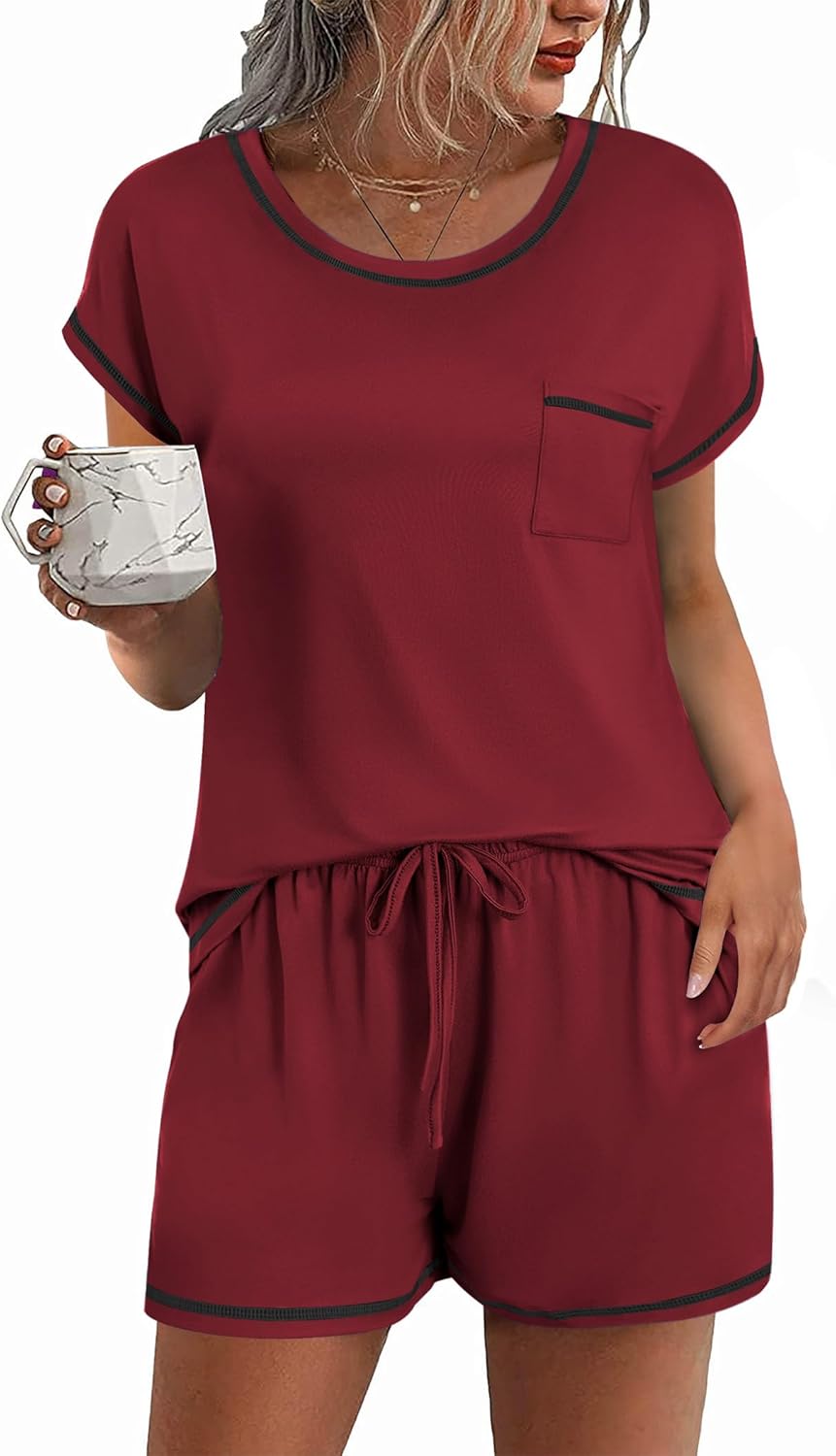 Ekouaer Womens Pajama Sets 2 Piece Soft Short Sleeve Top and Shorts Sleepwear Ro...