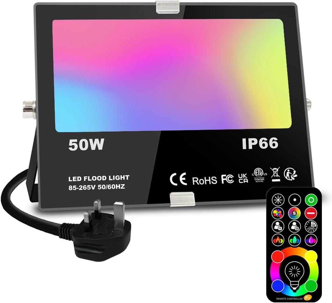 Jayool LED Floodlight Outdoor 50W 5000LM, Flood Lights Colour Changing, 120 RGB...