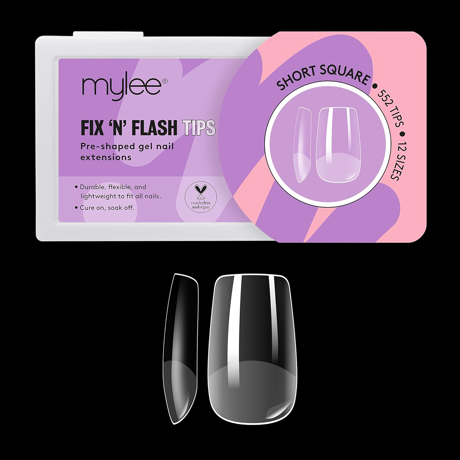 Mylee Fix N Flash Soft Gel Tips - Short Square - 552 PCS, Full Cover Soft Gel Na...