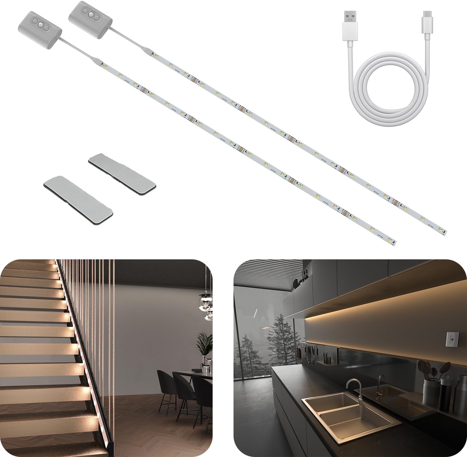 Hapfish Under Cabinet Kitchen Lights, 2 Pack LED Strip Lights Battery Powered, 3...