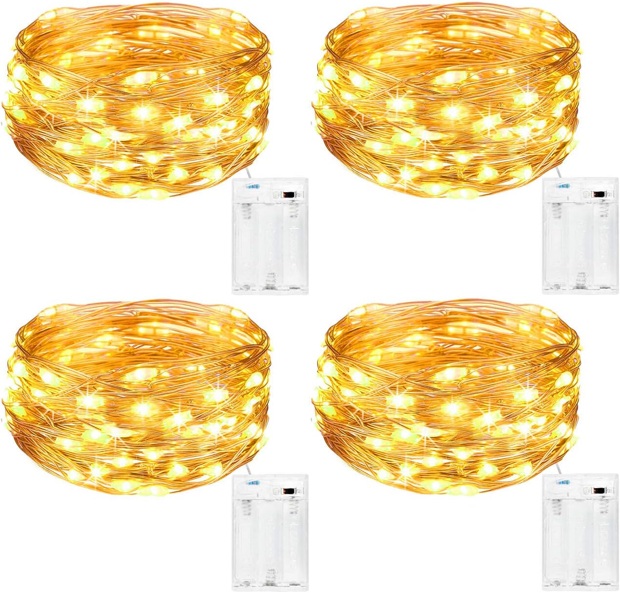 Kolpop Fairy Lights Battery Operated, [4 Packs] 5m 50 LED Copper Wire Christmas...