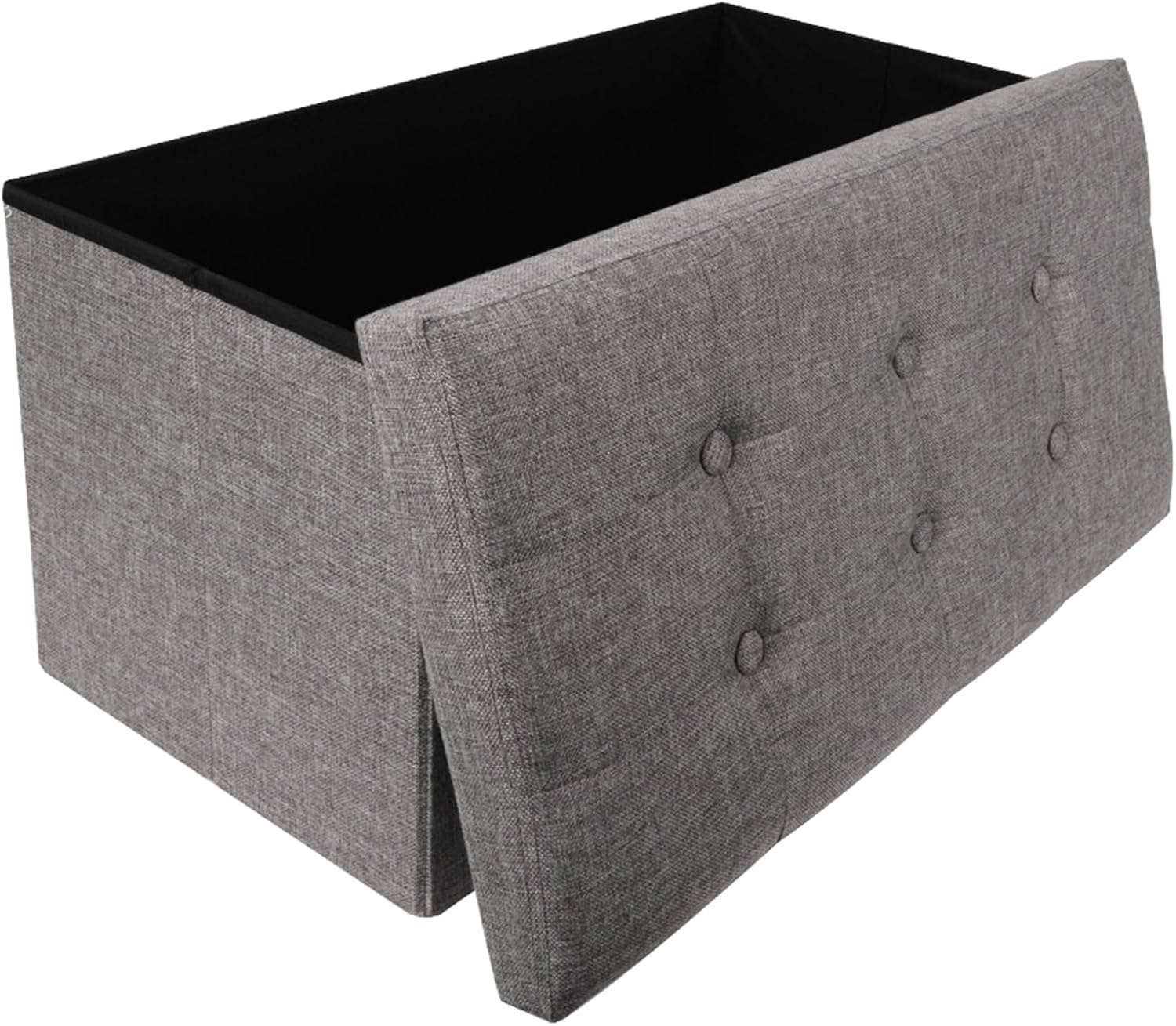 Dripex Large Folding Storage Ottoman Box Toy Chest and Footstool Grey Linen Fabr...