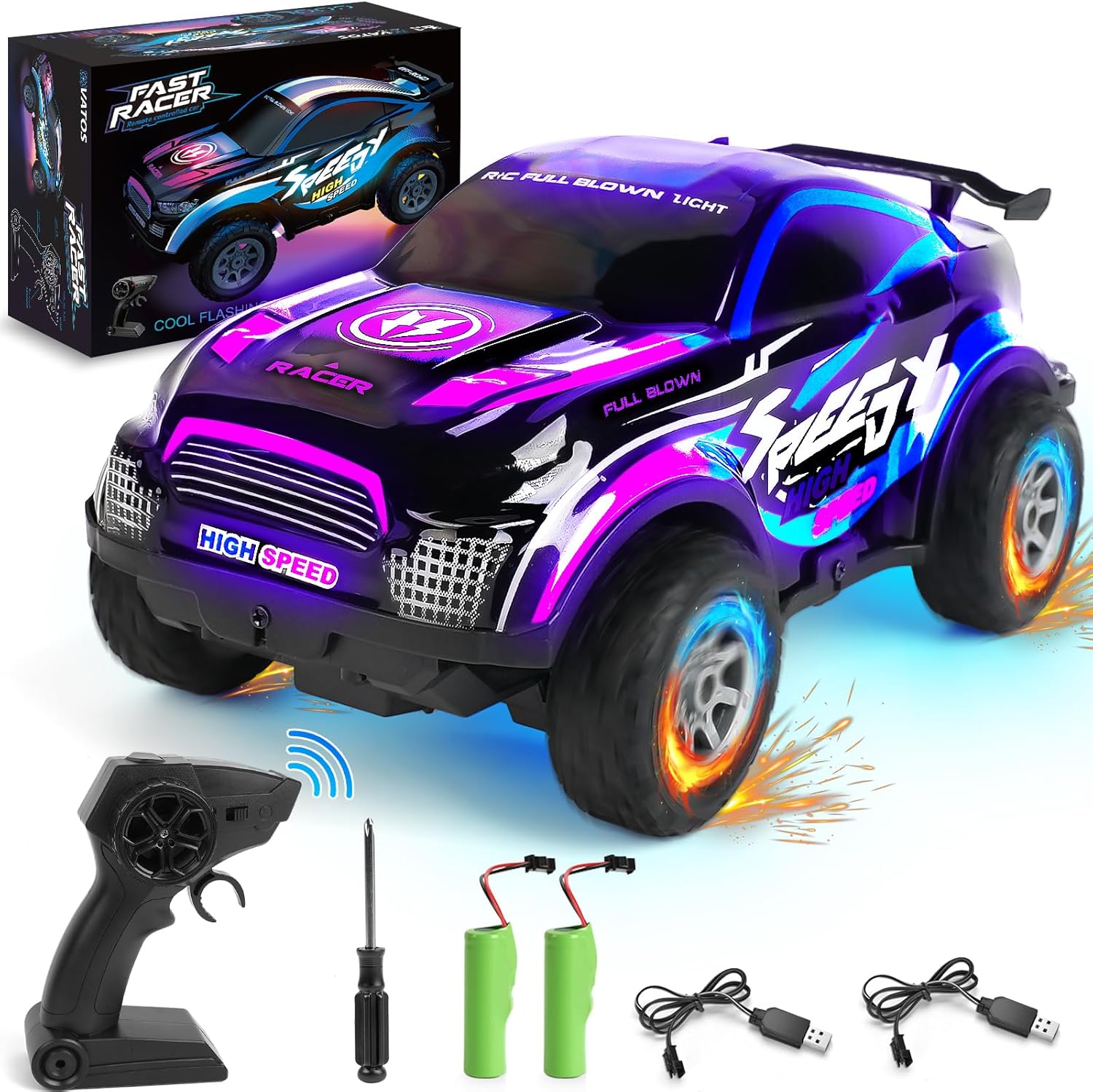 VATOS LED Remote Control Car for Kids,2.4Ghz 1:22 RC Off-Road Vehicle,2 Recharge...