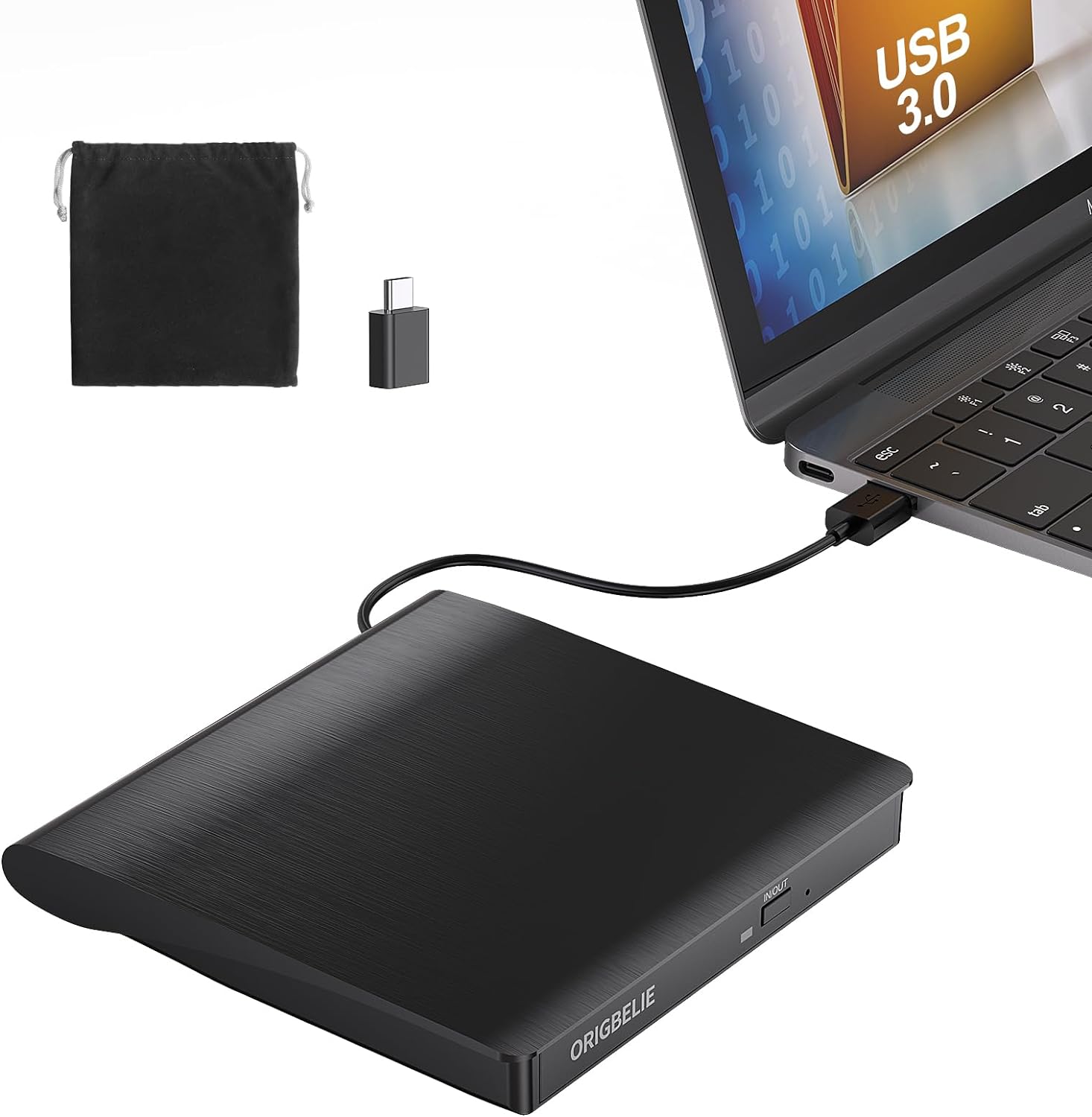 ORIGBELIE External CD/DVD Drive for Laptop, USB 3.0 CD Burner +/-RW CD ROM Exter...