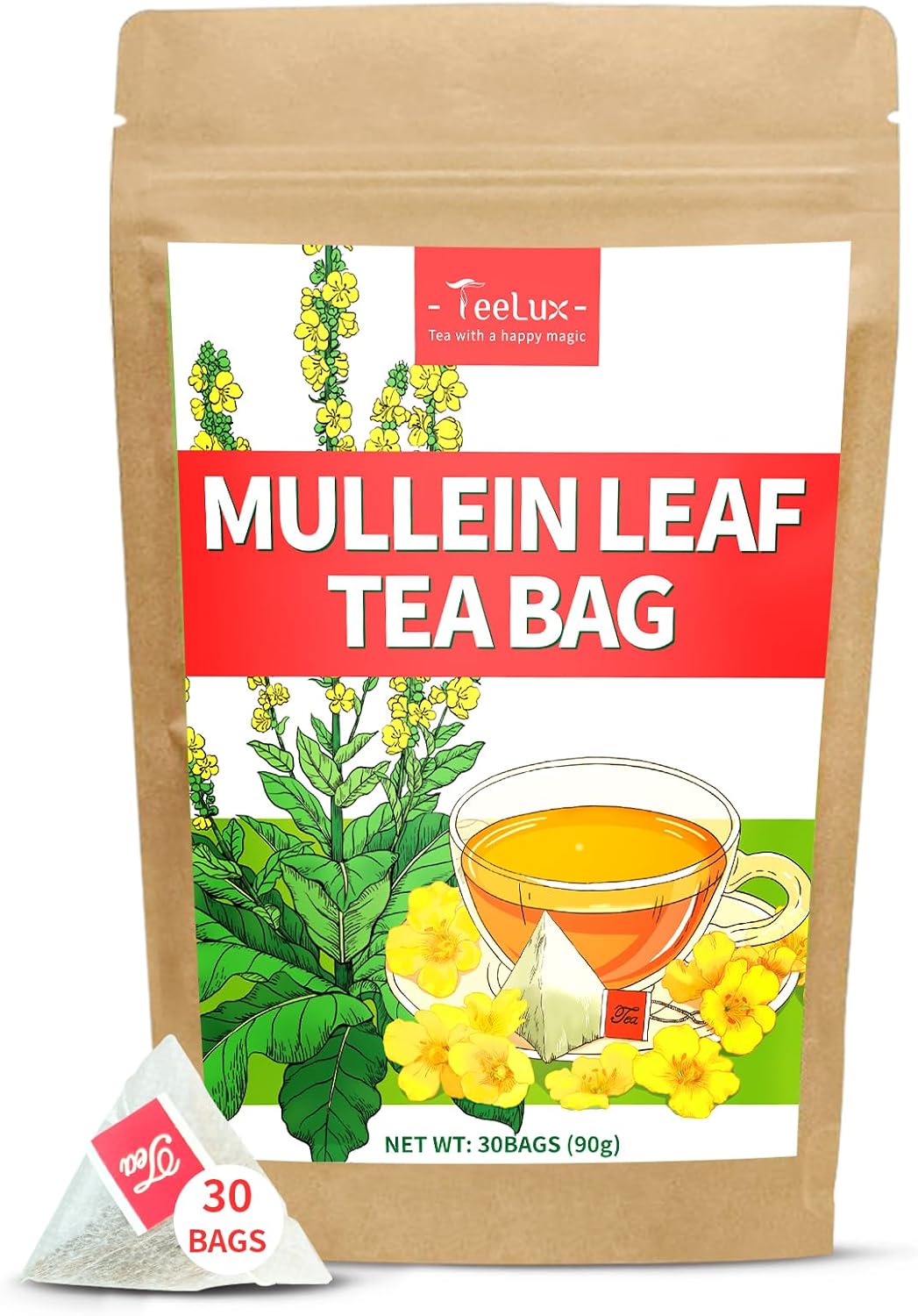 TeeLux Mullein Leaf Tea Bags 30 Count, Pure Mullein Leaves, Healthy Herb, Caffei...
