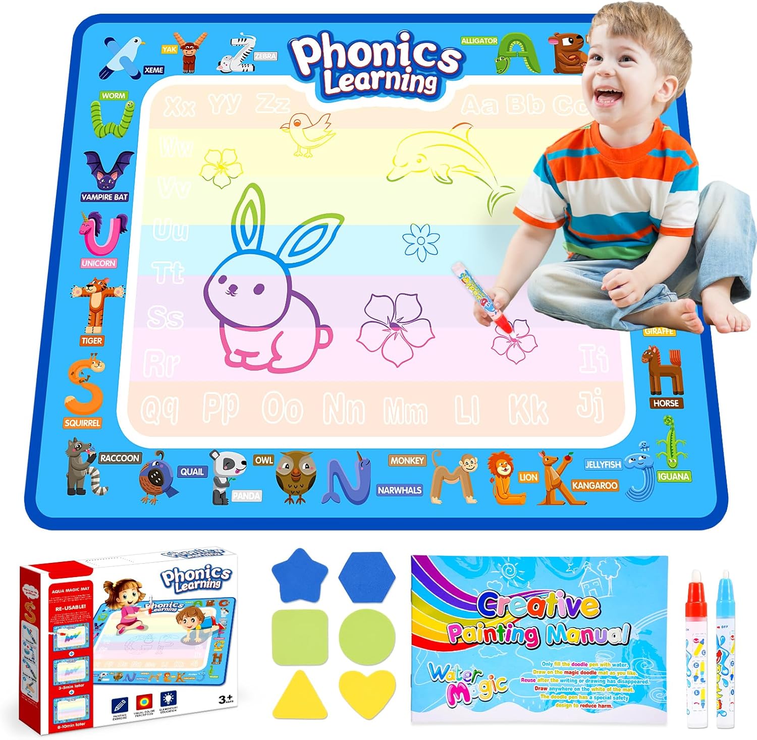 Grriopi Toddler Toys for 2 3 4 5 Year Old Boys Girls, Water Doodle Mat 1-6 Year...