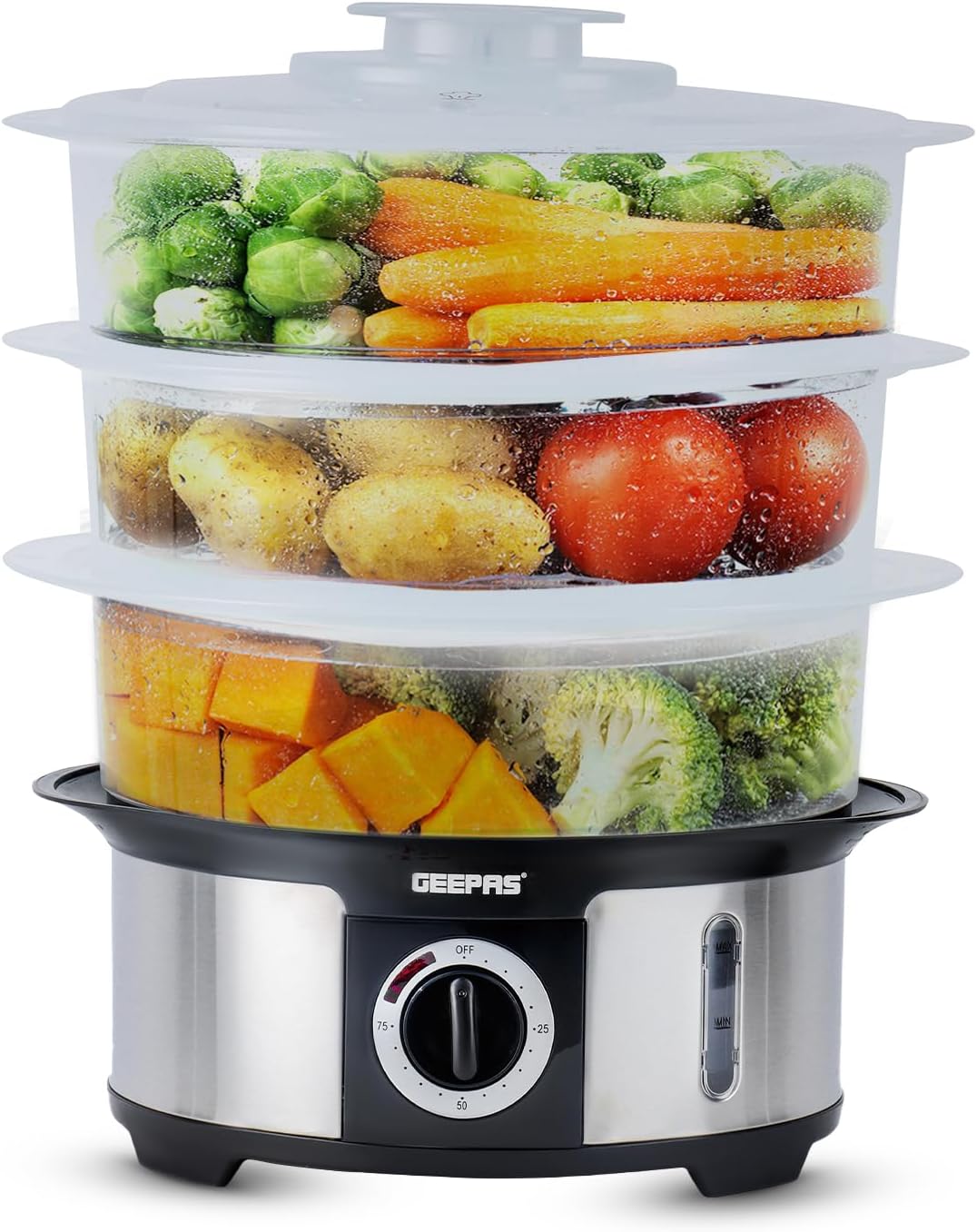 Geepas 3-Tier Food Steamer, 12L Capacity | Electric Vegetable Steamer with BPA F...