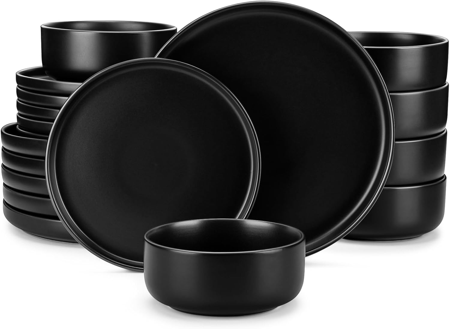 vancasso Black Plates and Bowls Set for 6, Stoneware Dinner Set 18 Piece, Elegan...