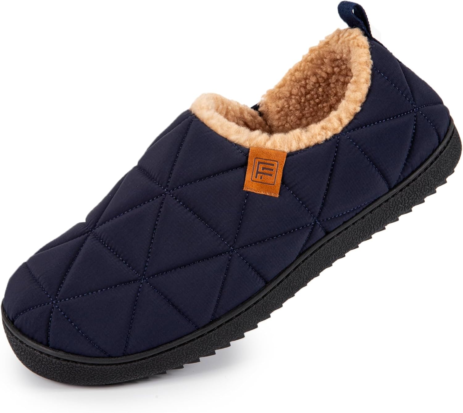 FamilyFairy Men's Warm Quilted Memory Foam Slippers Non-Slip House Shoes with El...
