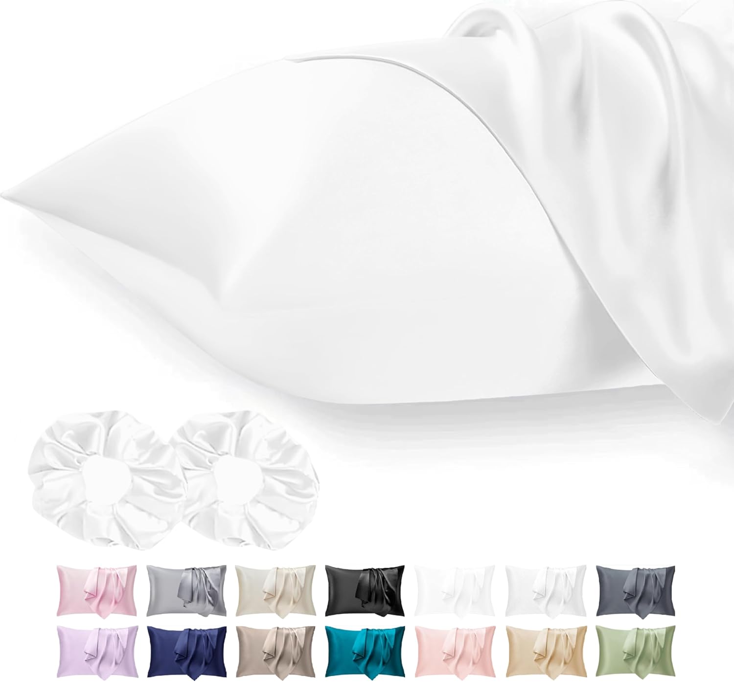 Seiwohl Satin Silk Pillowcases for Hair and Skin White Silk Pillow Case 2 Pack w...