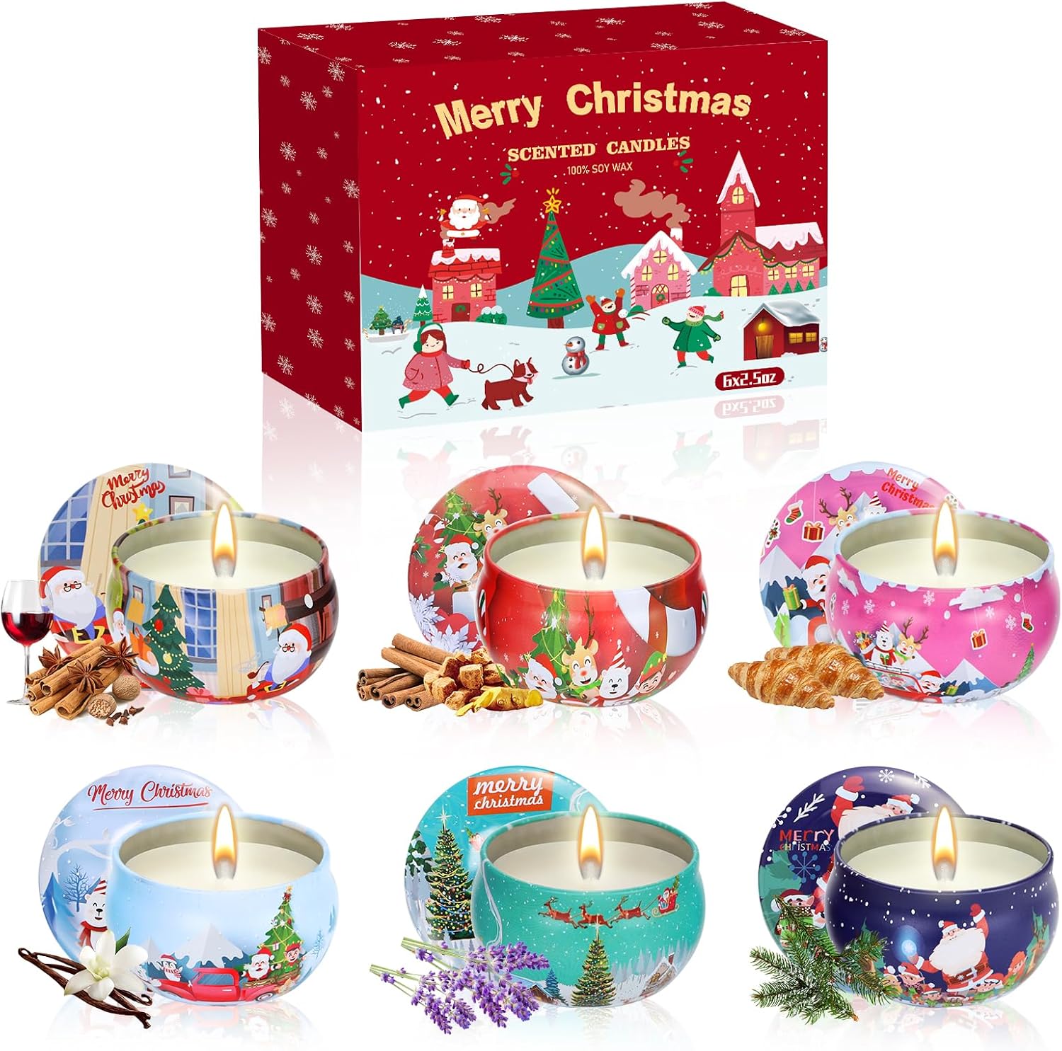 Christmas Scented Candles Gift for Women, 6 Pack Candles Gifts 2.5OZ Natural Soy...