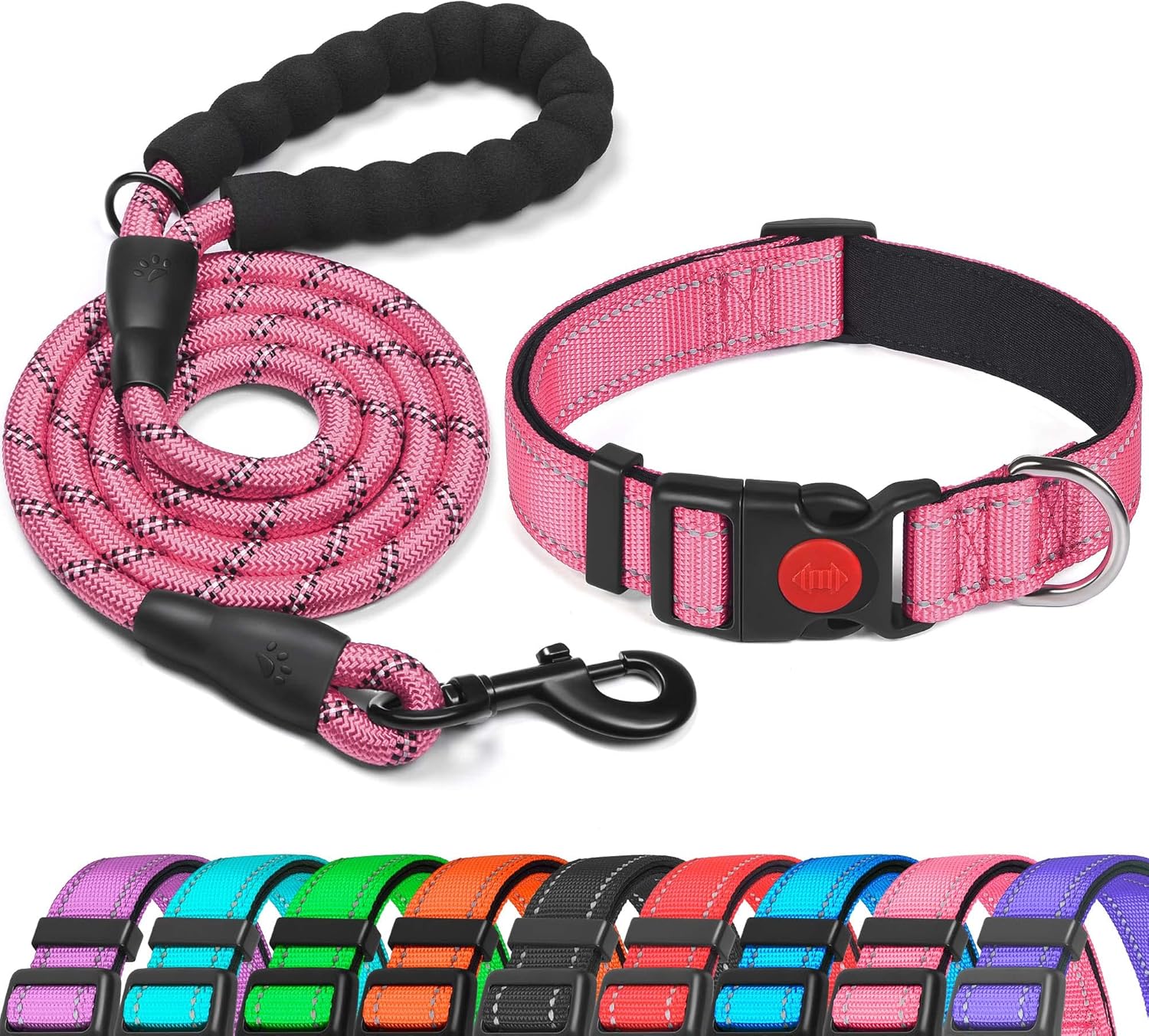 haapaw Reflective Dog Collar Padded with Soft Neoprene Breathable Adjustable Nyl...