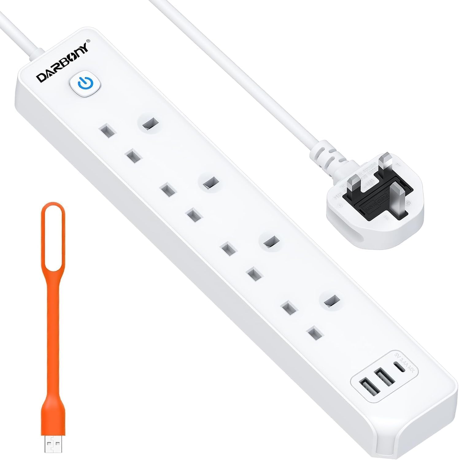 Extension Lead with USB Slots, 4 Way 3 USB Multi P...