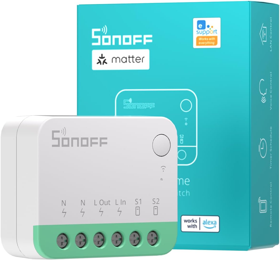SONOFF Wi-Fi Smart Switch Matter Smart Switch 10A 2400W, Neutral and Live Wires...