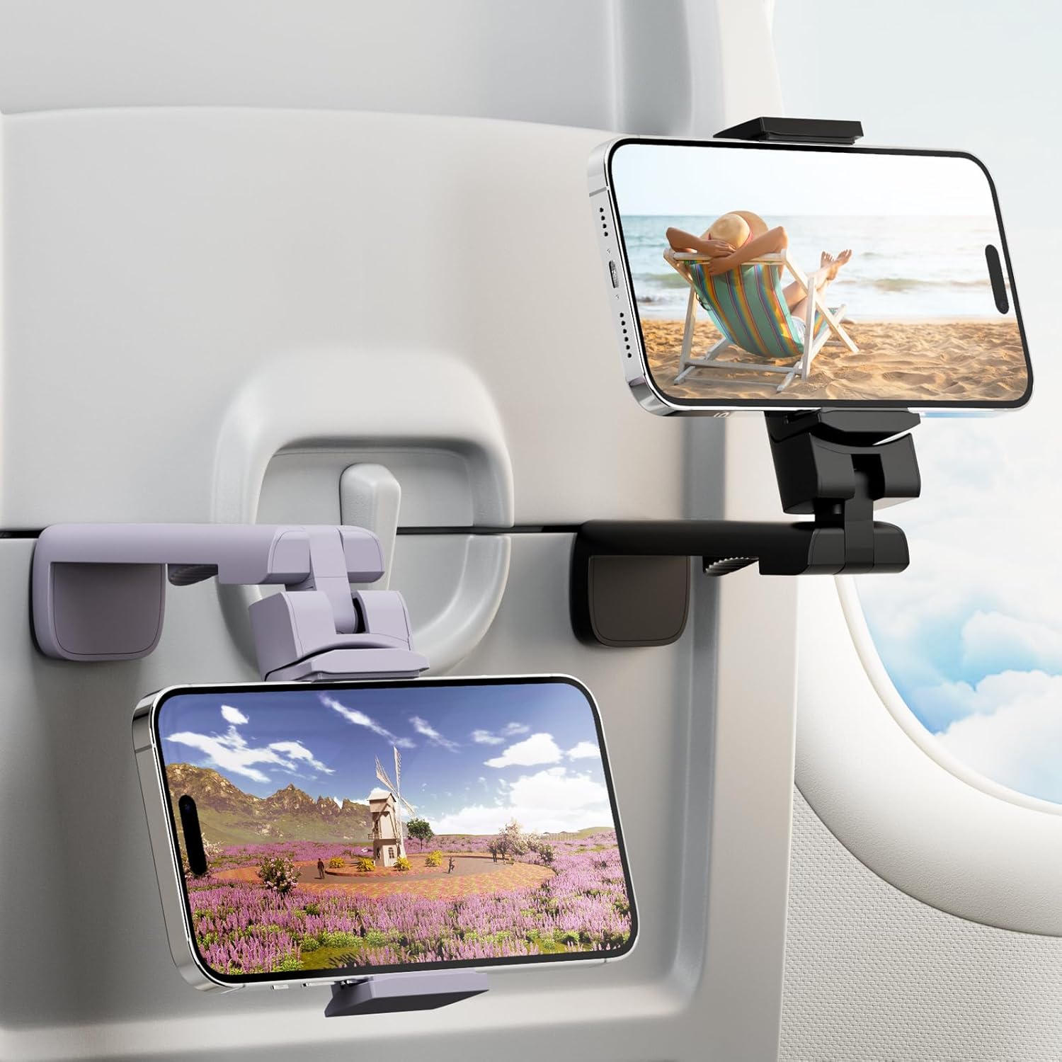 (2 Pack) Airplane Phone Holder - Klearlook 4 in 1 Adjustable Phone Stand for Tra...