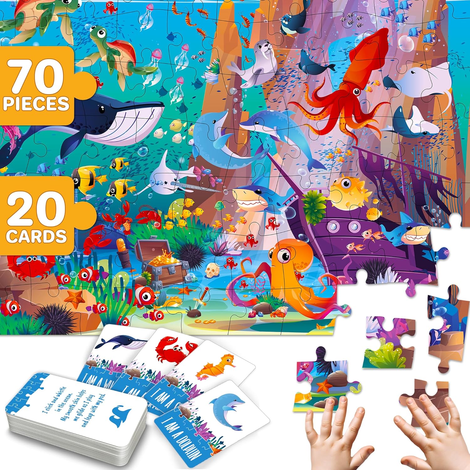QUOKKA 70 Piece Puzzles for Kids Ages 4-8 - Jigsaw Puzzles for Toddlers 4-5 - Oc...