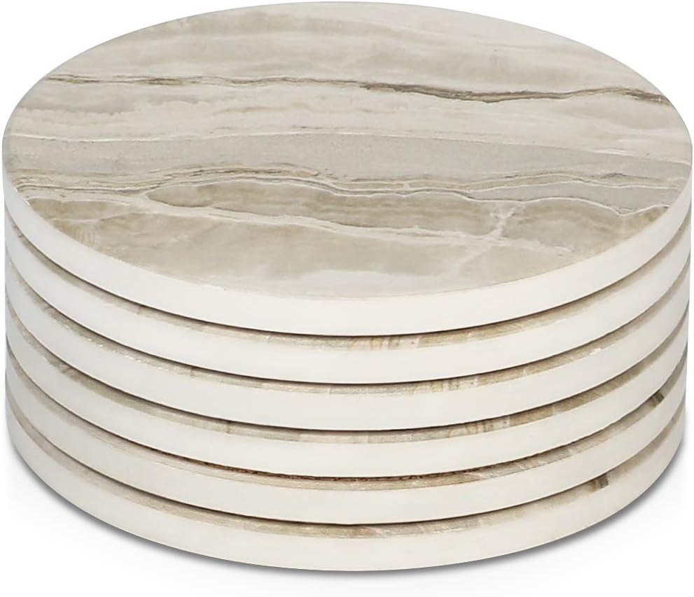 LIFVER Coasters - Coasters Set of 6 - Marble Style Coasters Ceramic - Coasters w...