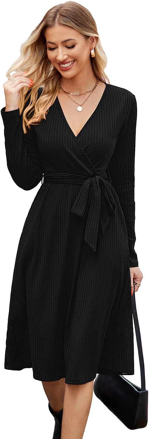 Newshows Jumper Dress for Women UK Long Sleeve V Neck Ladies Knitted Elegant Swe...