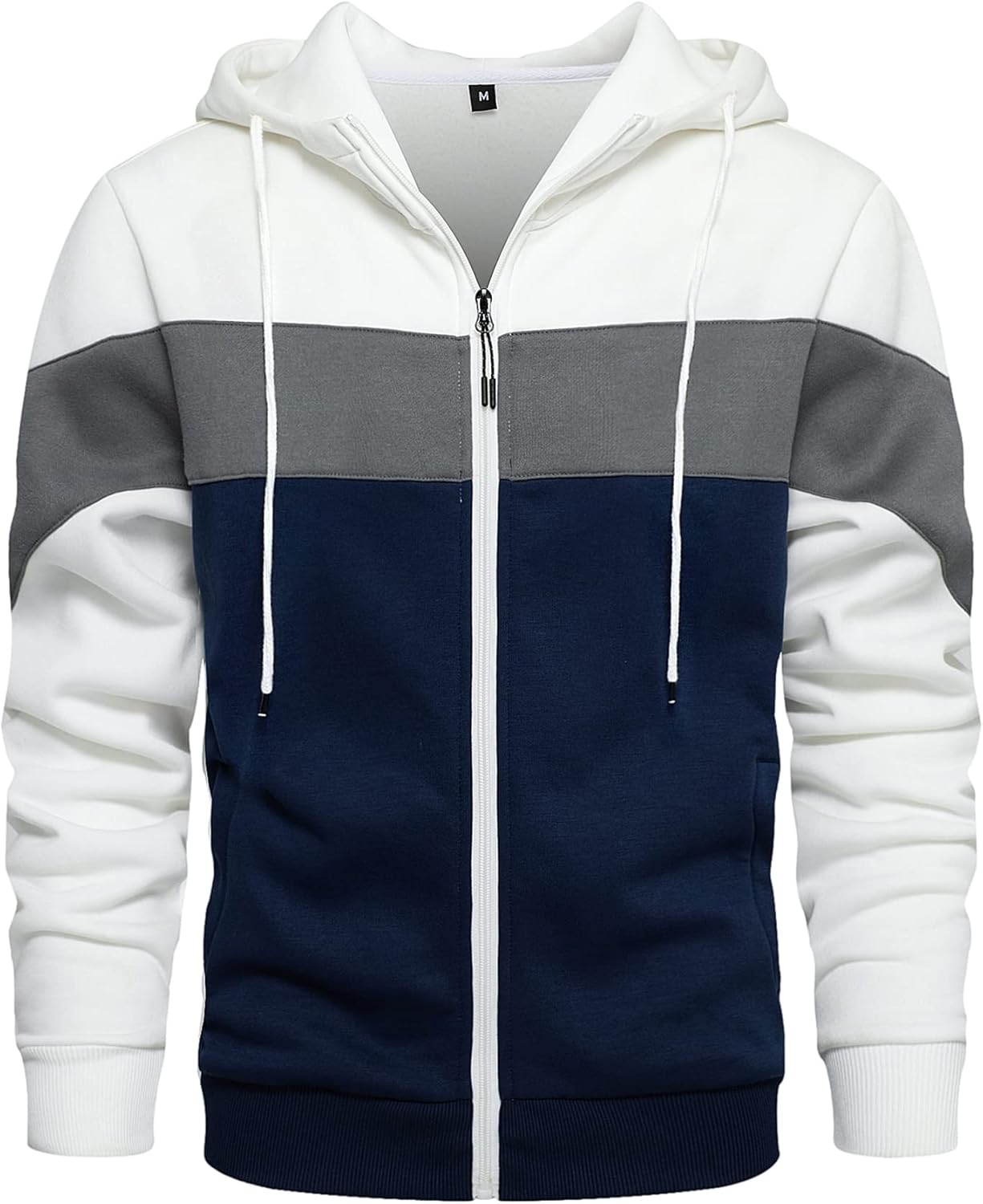 Wirltte Mens Hoodie Zip up Hoodies Color Block Hooded Sweatshirt Long Sleeve Pat...