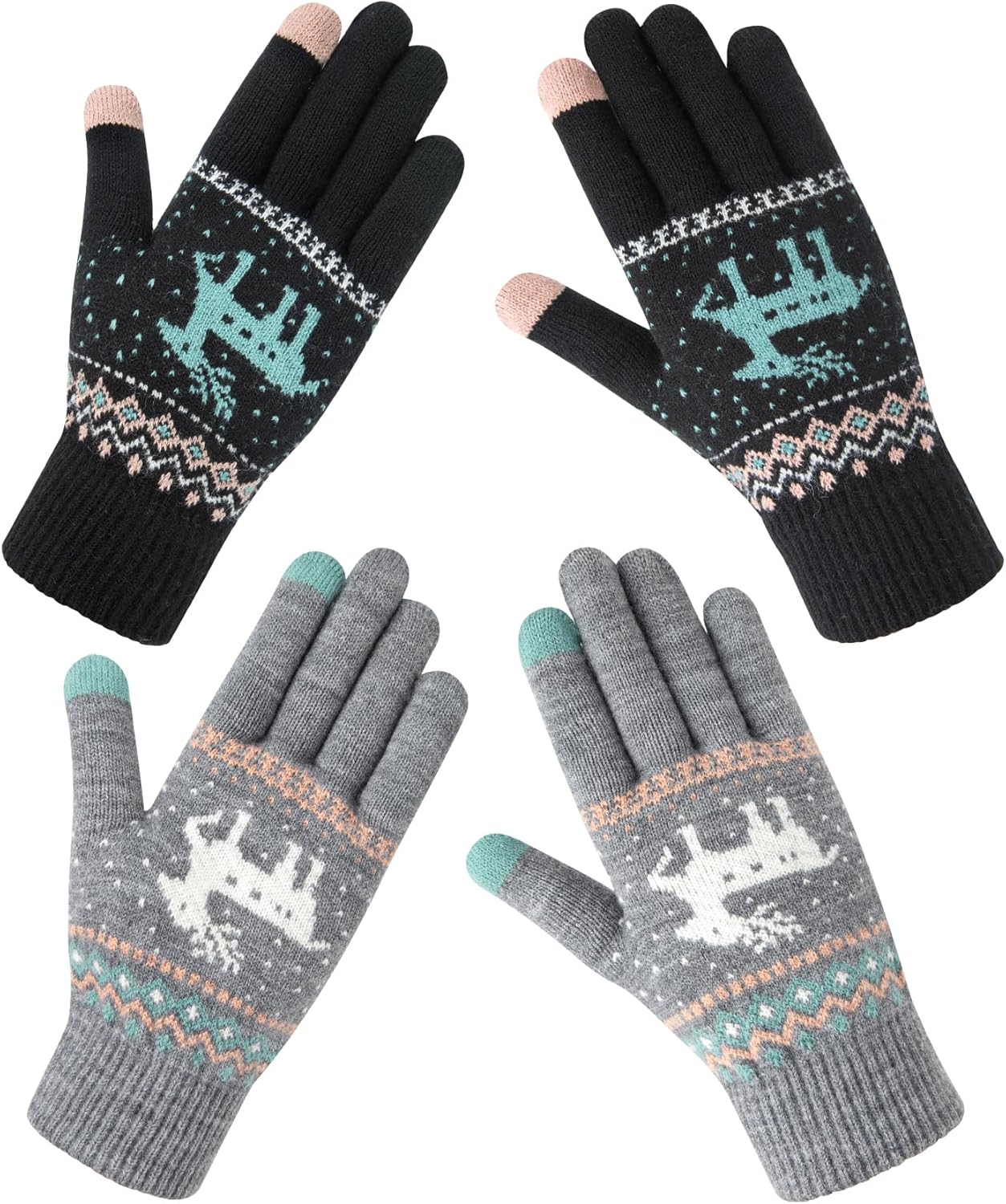 Chalier Fashion 2 Pairs Women Winter Touch Screen Gloves Warm Knitted Thermal Gl...