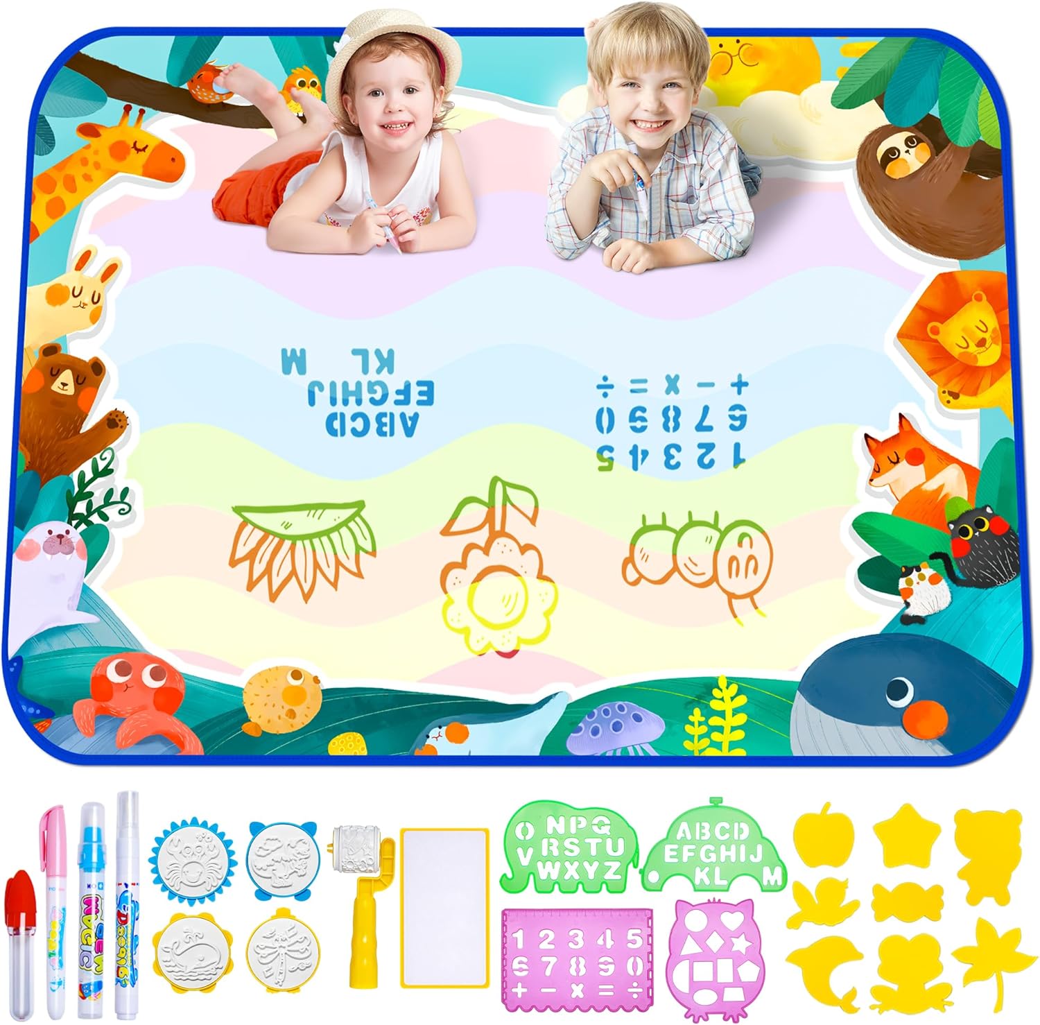 Bemece Water Doodle Mat, Aqua Drawing Painting Mat with Magic Water Pens, Painti...