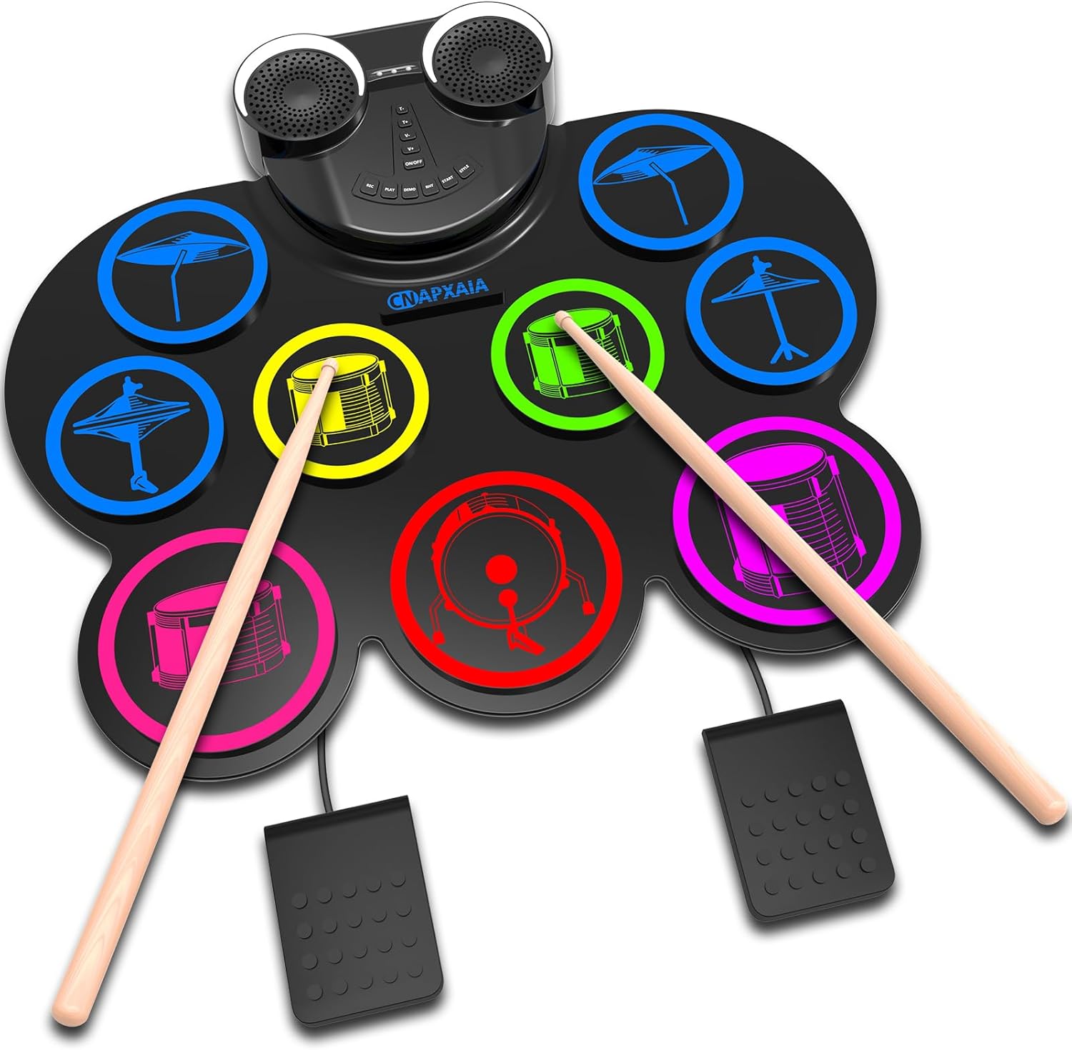 CNAPXAIA Electric Drum Kit, 9 Pads Silicone Kids Drum Set with Dual Speakers, Su...