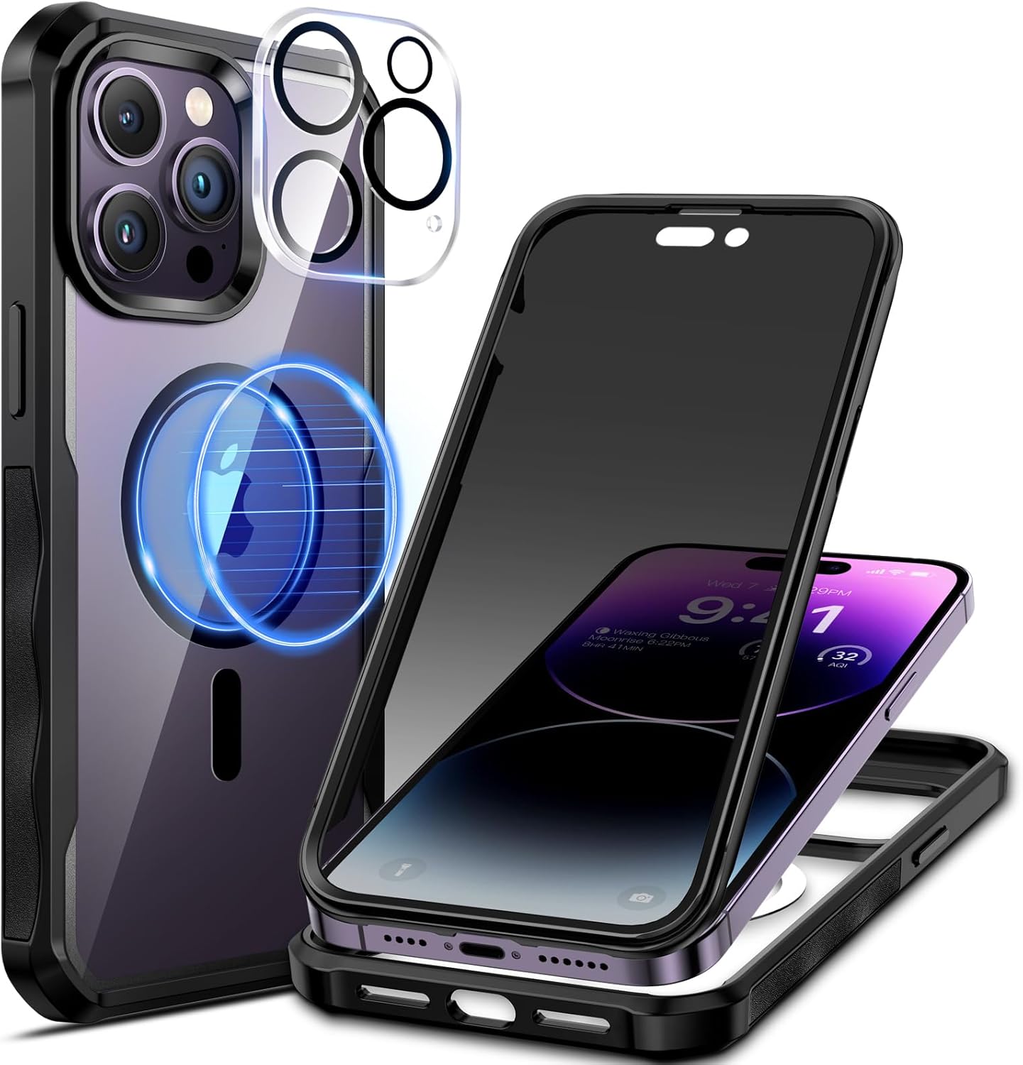 seacosmo Magnetic iPhone 14 Pro Max Case with Privacy Screen Protector and Camer...