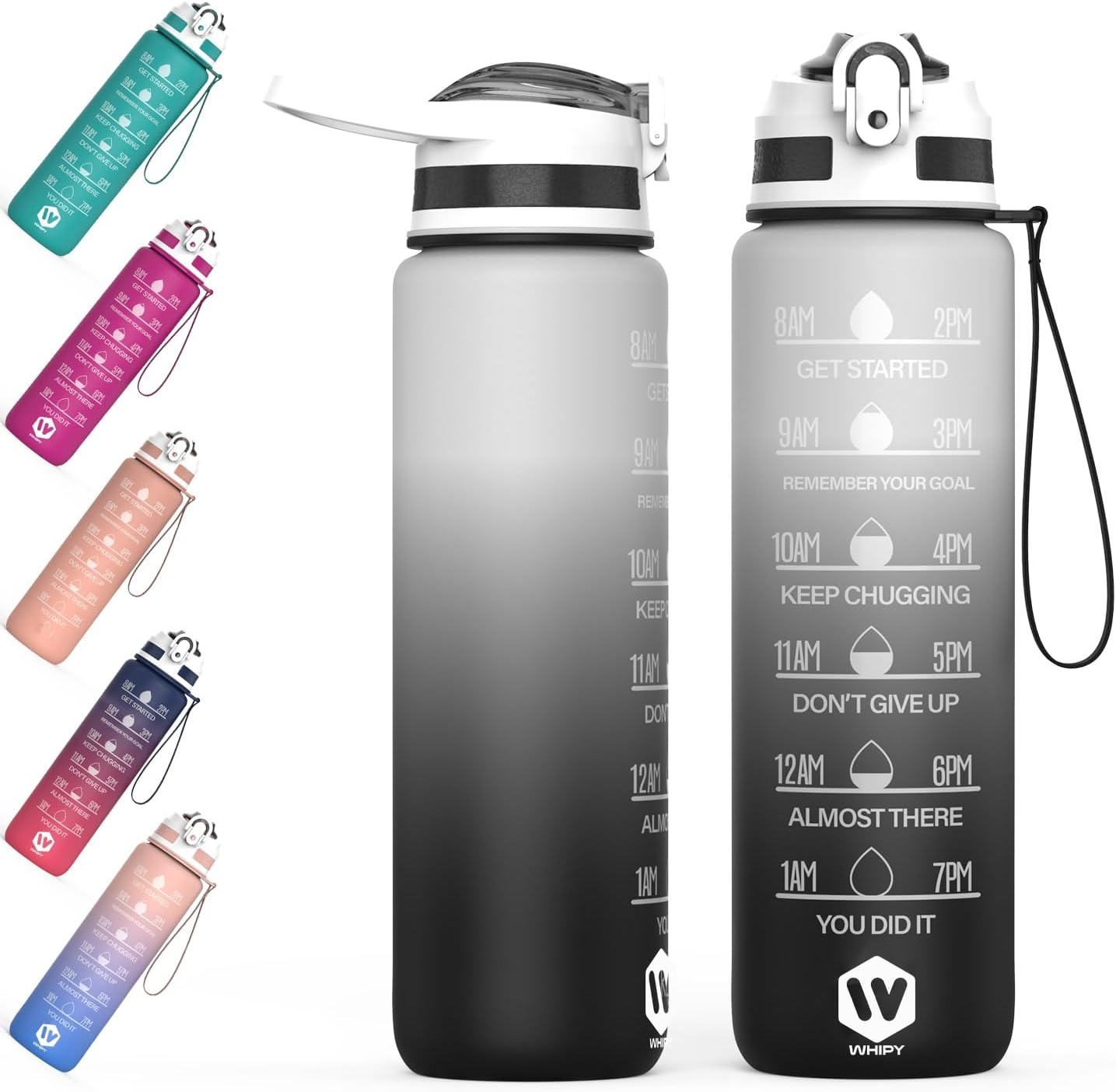WHIPY 1L Water Bottle with Straw - Leak-Proof & BPA Free Reusable Sports Bottle...