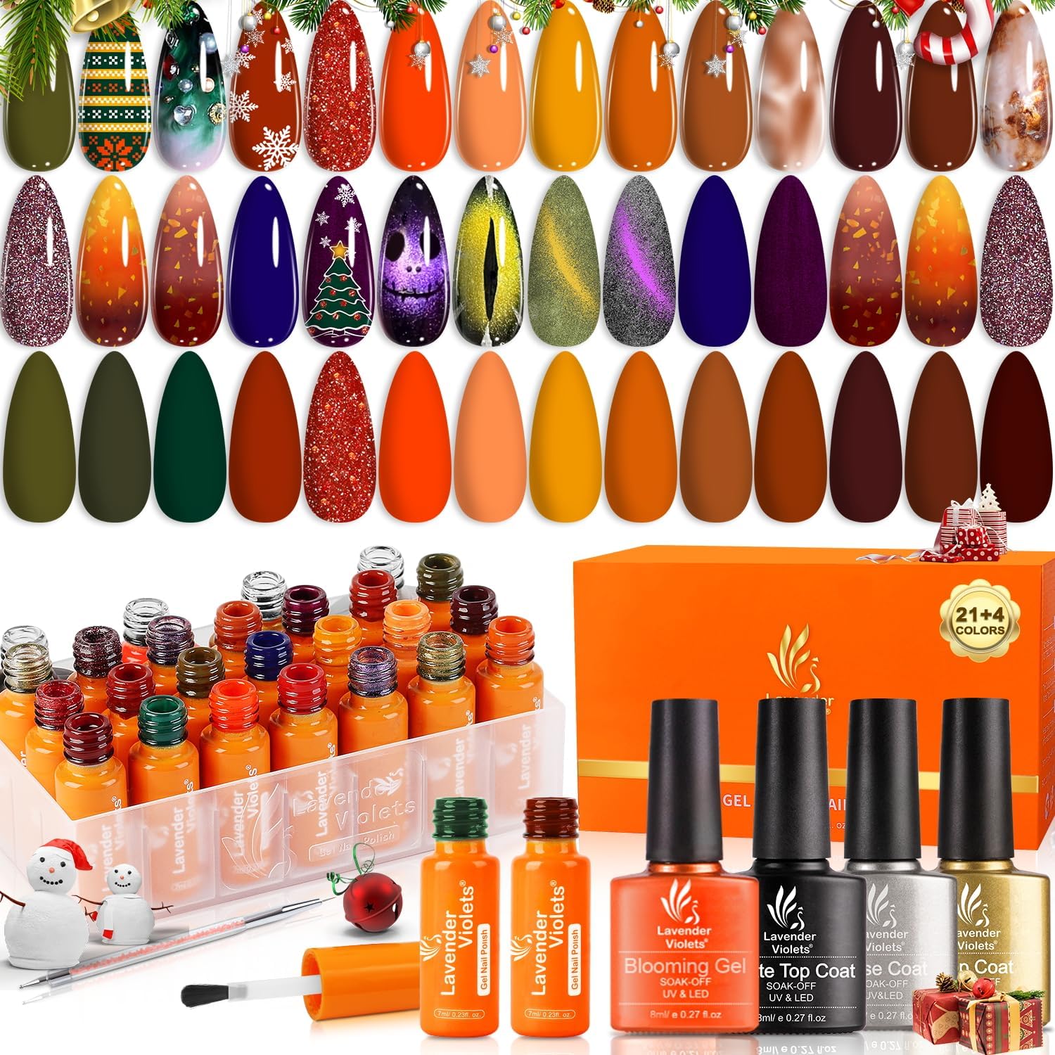 Lavender Violets 25 Pcs Gel Nail Polish Set Winter Earth Colors Christmas Nail A...
