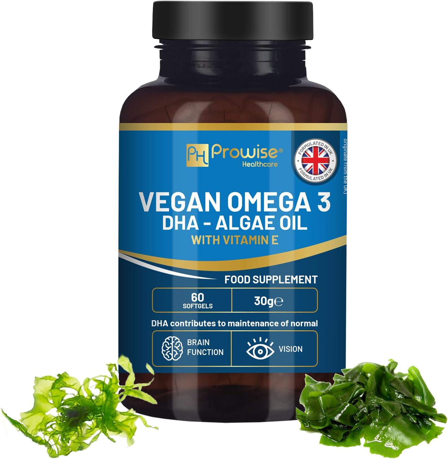 Prowise Vegan Omega-3 DHA from Algae Oil | 60 Softgels with Vitamin E | 400mg DH...