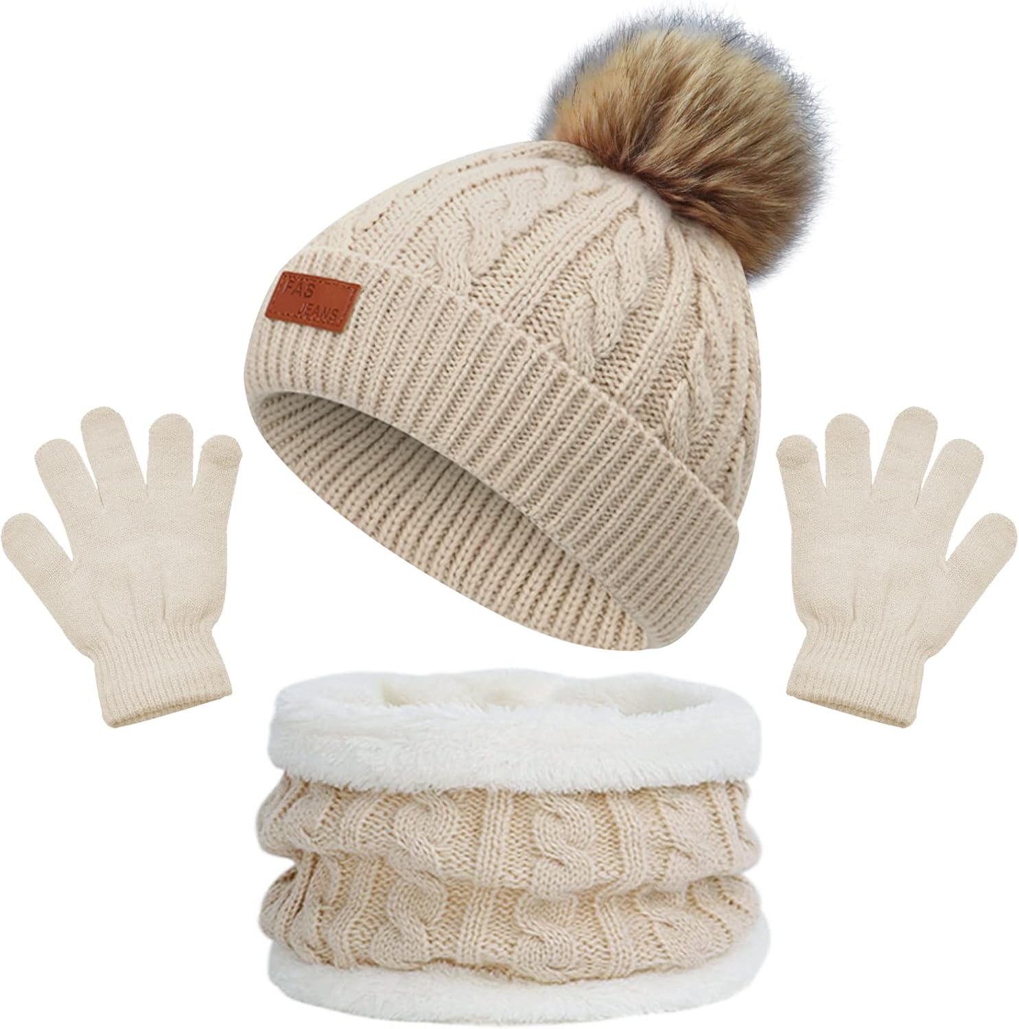 beifon Kids Winter Warm Beanie Hat Scarf Gloves Set Thermal Knit Crochet Thick F...