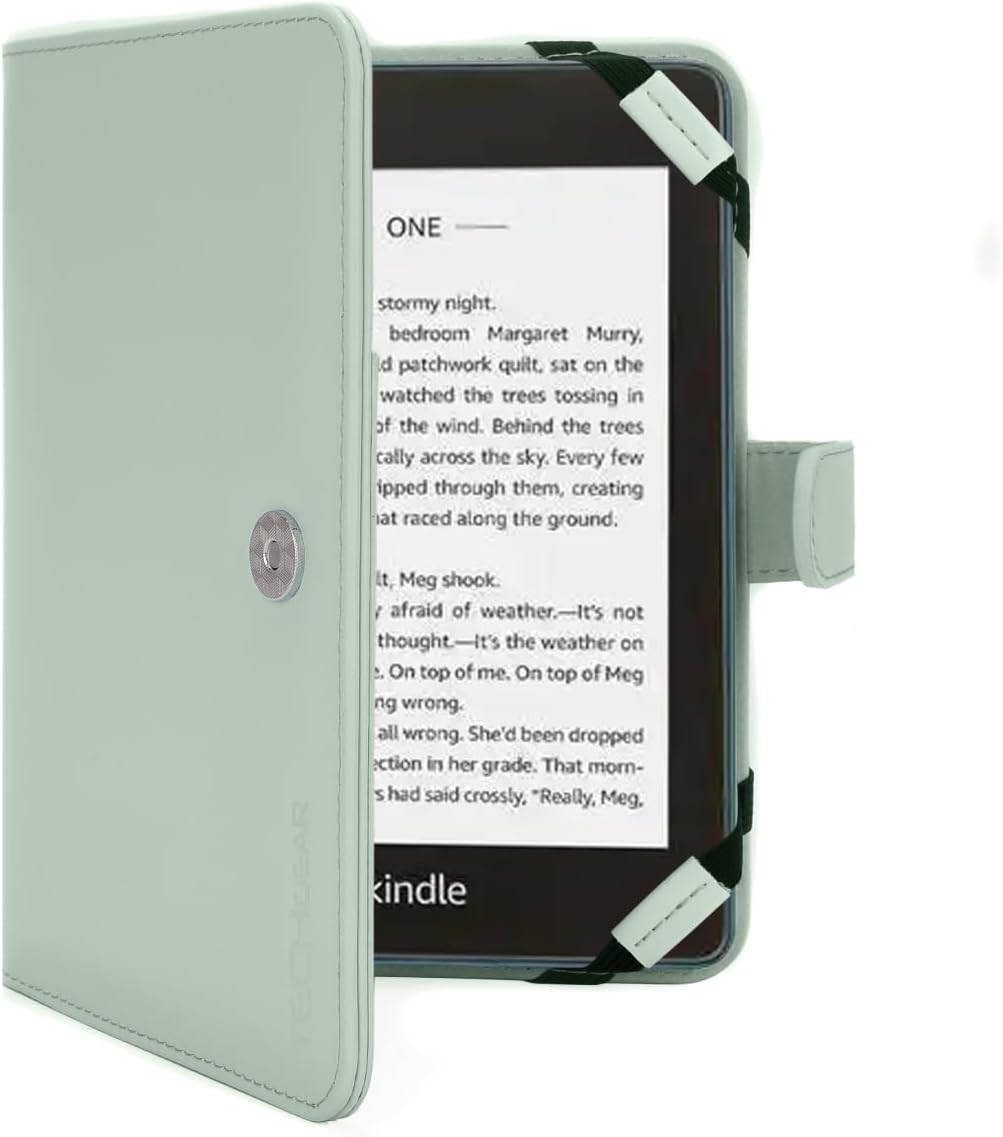 TECHGEAR MINT GREEN Kindle PU Leather Folio Case Cover With Magnetic Clasp + Scr...