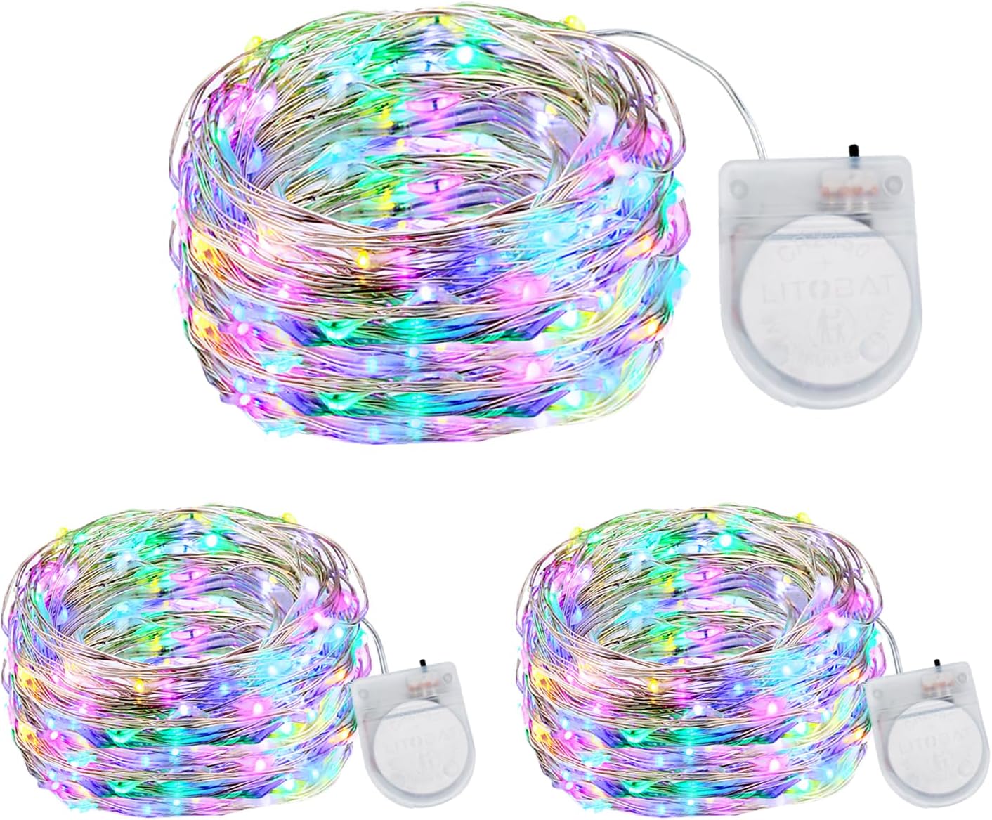 Coloured Fairy Lights CR2450 Battery Operated, 3Pack 3M 30LED Waterproof Copper...