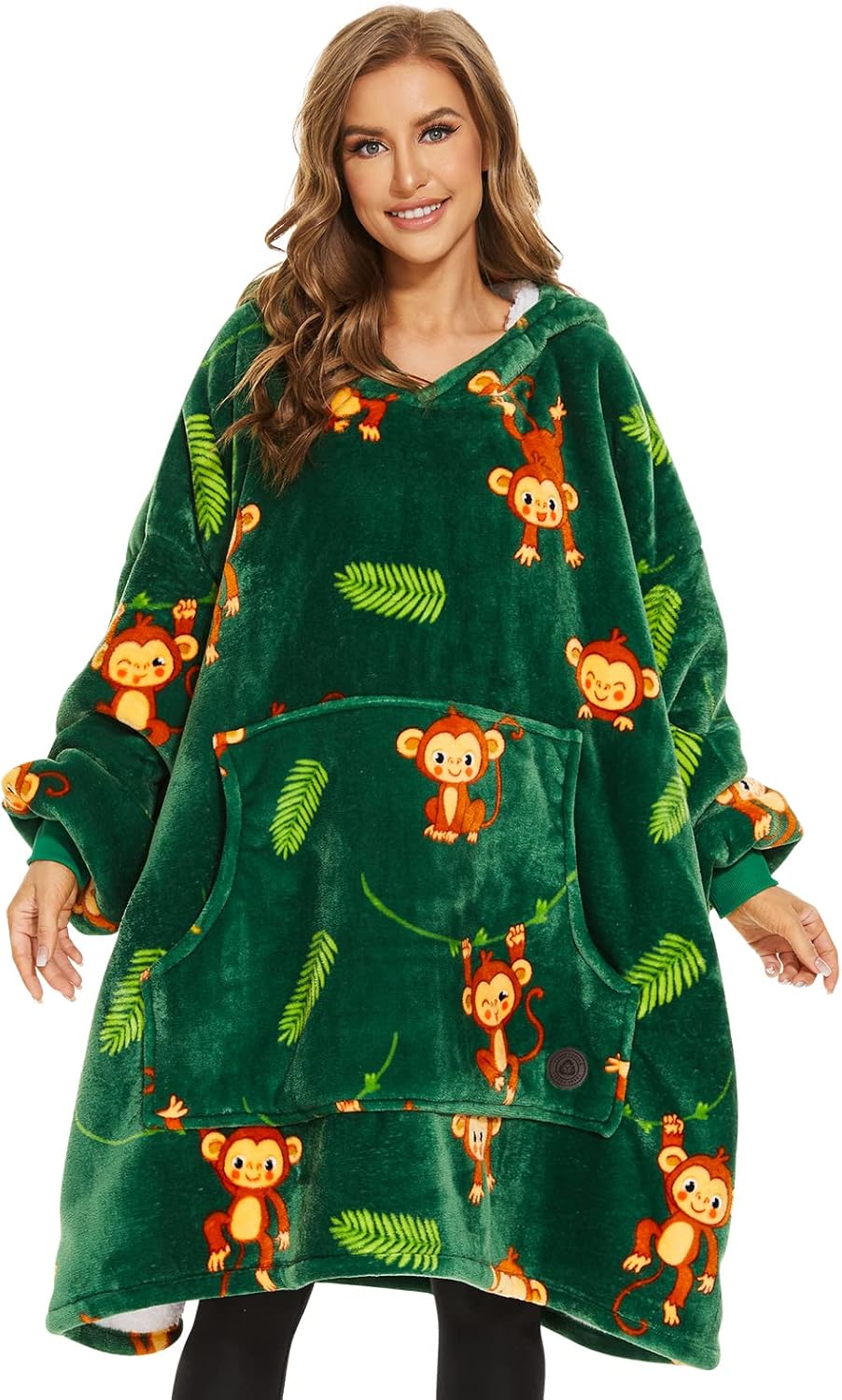 THREE POODLE Oversized Blanket Hoodie, Sherpa Fleece Wearable Blanket Sweatshirt...