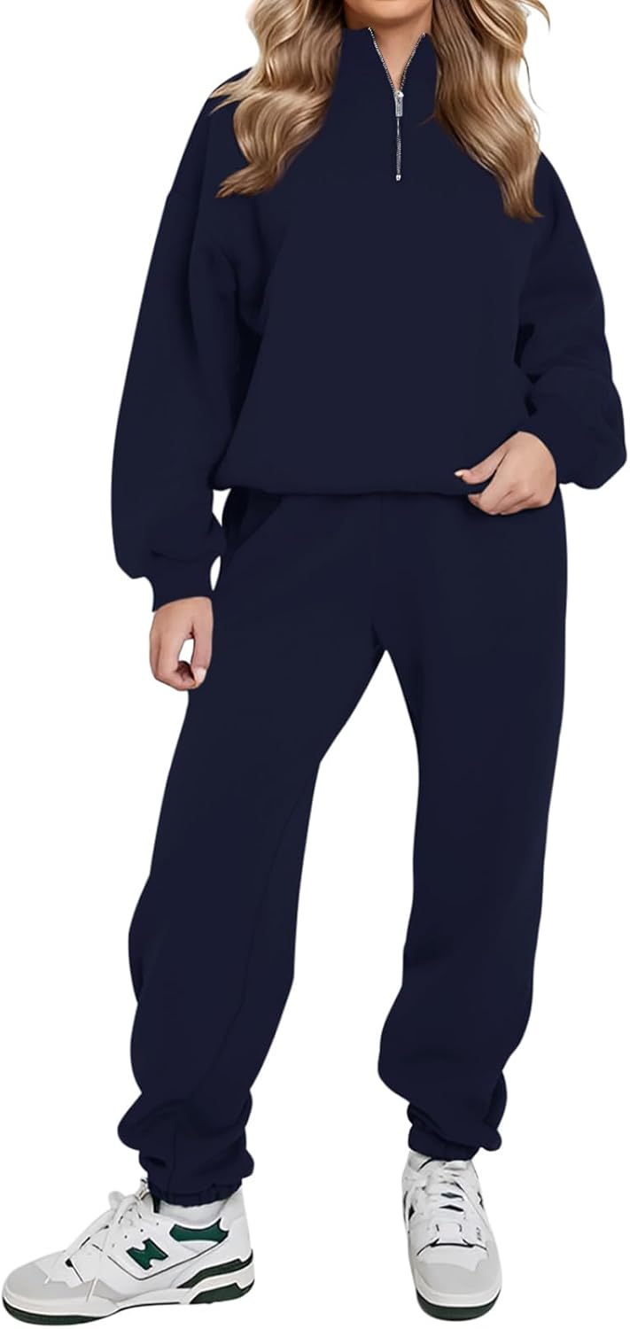 REORIA Women Warm Half Zip Cotton Lounge Wear Sets Soft Co Ord Sets Plus Size Tw...