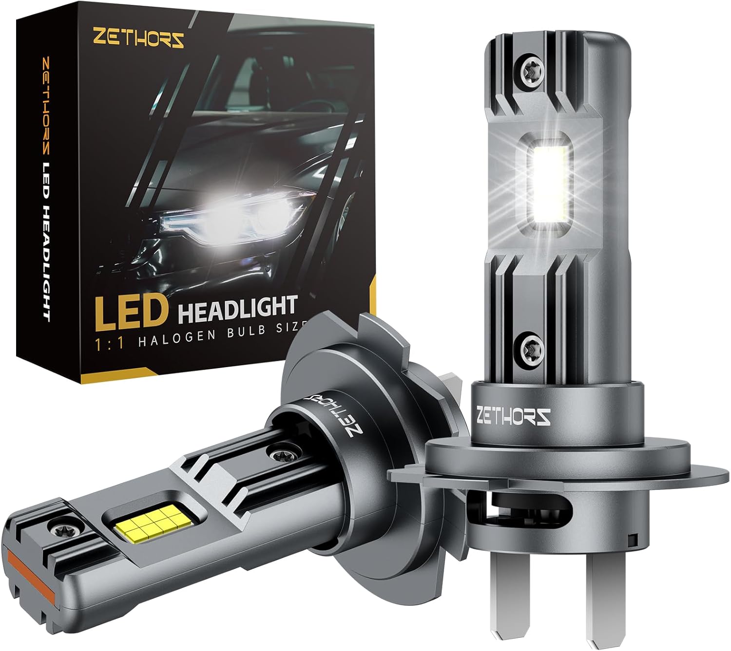 Zethors H7 LED Headlight Bulb with Fan 100W 22000LM 6000K Xenon White Mini LED H...