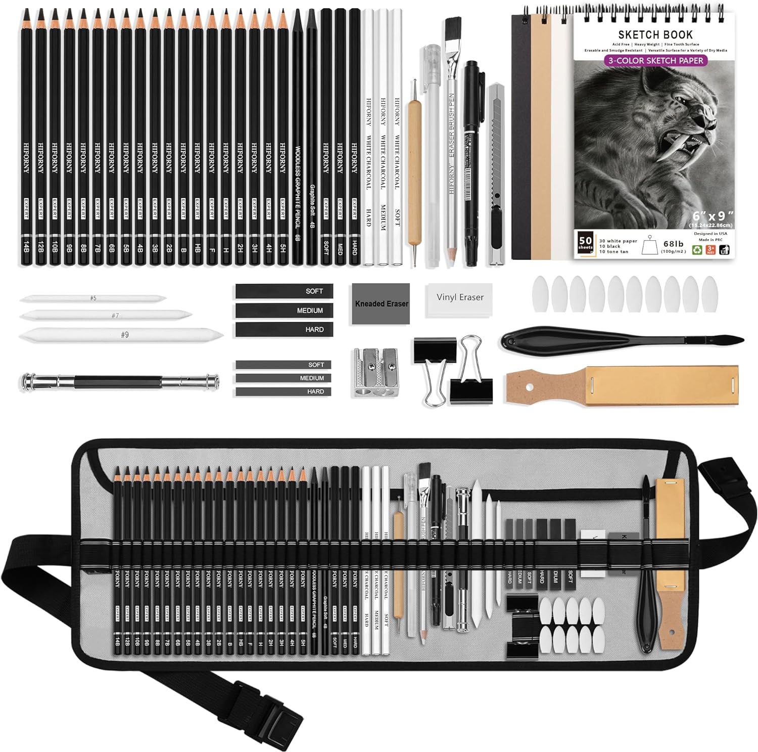 HIFORNY 60 Pcs Drawing Kit Sketching Pencil Set,Sketch Pencils Art Supplies with...