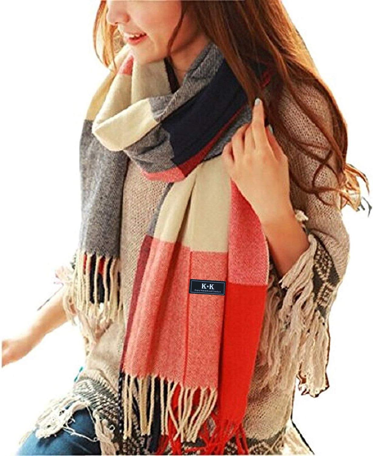 Women Tartan Scarf - Winter Long Scarves Plaid Warm Wraps Wool British Style For...