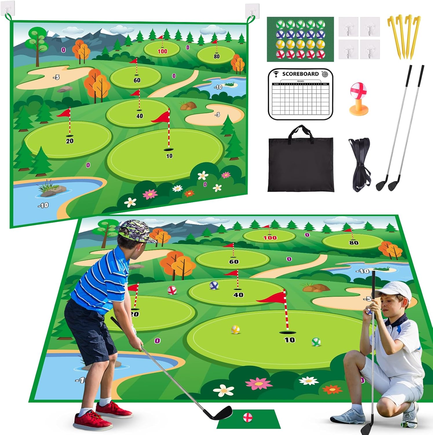 VATOS Golf Chipping Game Mat with Club, Golf Practice Mats Golf Training Mat Ind...