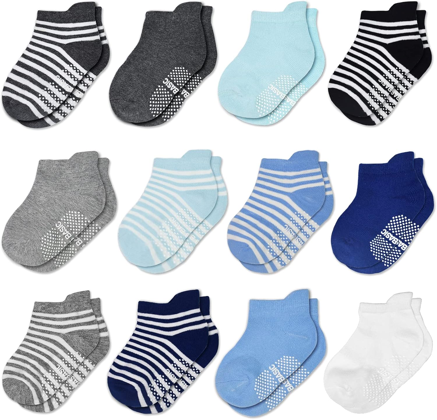 HYCLES Baby Girp Socks 12 Pairs for Boys Girls 0-7 Years Toddler Infant Kids Chi...