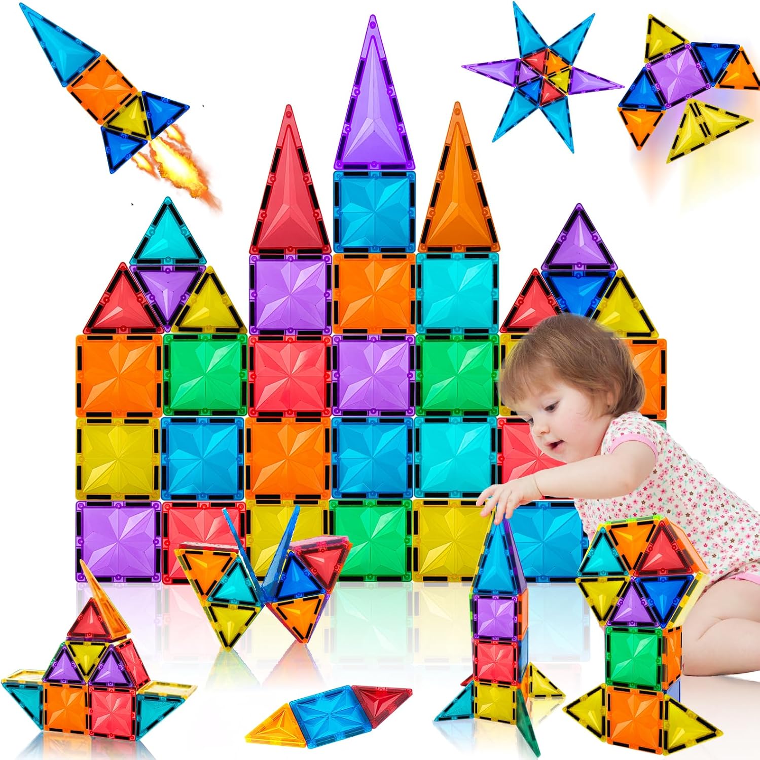 DOTDROPTRY Magnetic Building Blocks 32PCS Magnetic Tiles for Kids Stronger Magne...