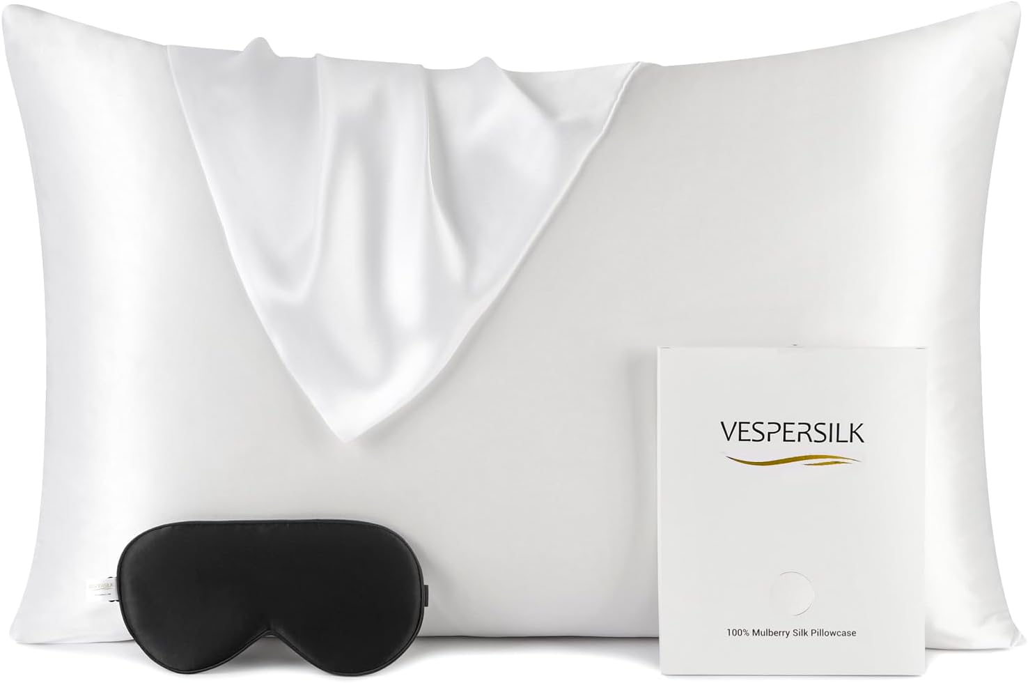 Vespersilk 100% Mulberry Silk Pillowcase & Eye Mask Set for Hair and Skin Health...