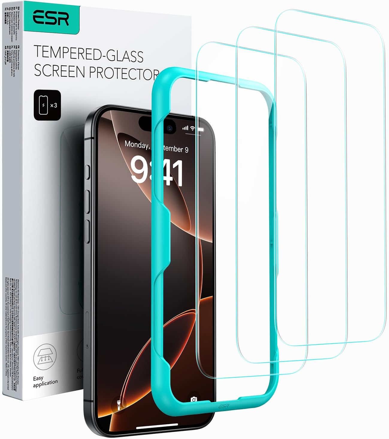 ESR 3 Pack for iPhone 16 Pro Screen Protector, Tempered Glass Film with Easy Ins...