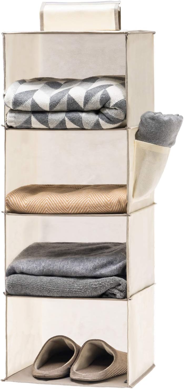 YOUDENOVA Hanging Closet Storage Organizers 4 Shelves Wardrobe Storage Hanging S...