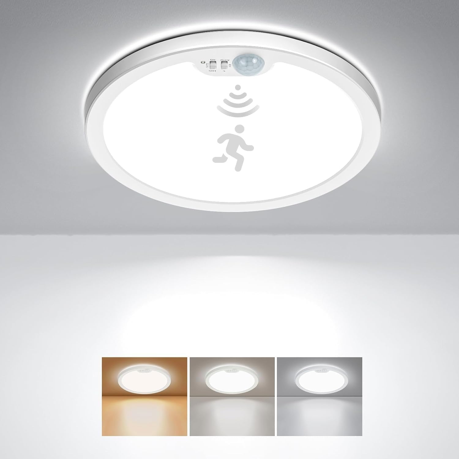 Matane LED Ceiling Light with Motion Sensor, 18W Round Ceiling Lamp PIR Motion D...