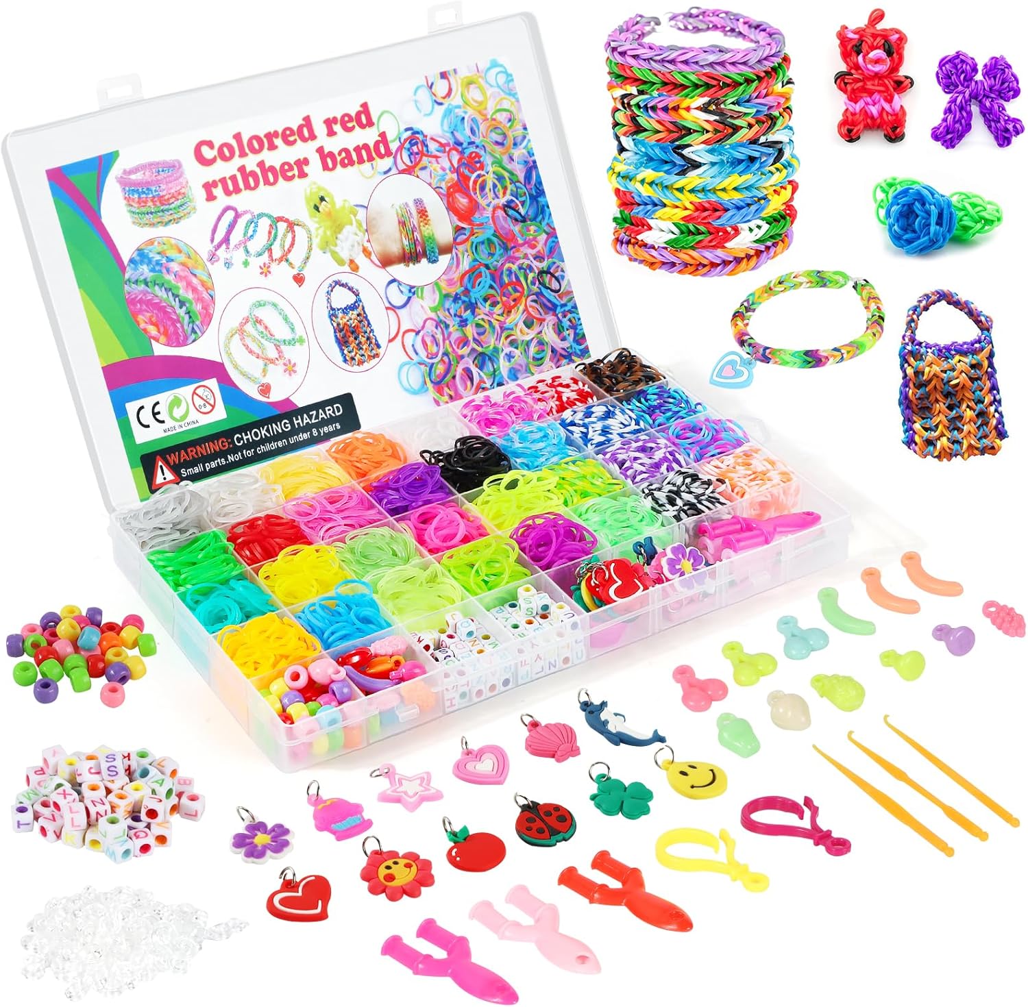 URMYWO Loom Bands Kit, 30 Colors Loom Rubber Bands with Clips Charms Beads and O...