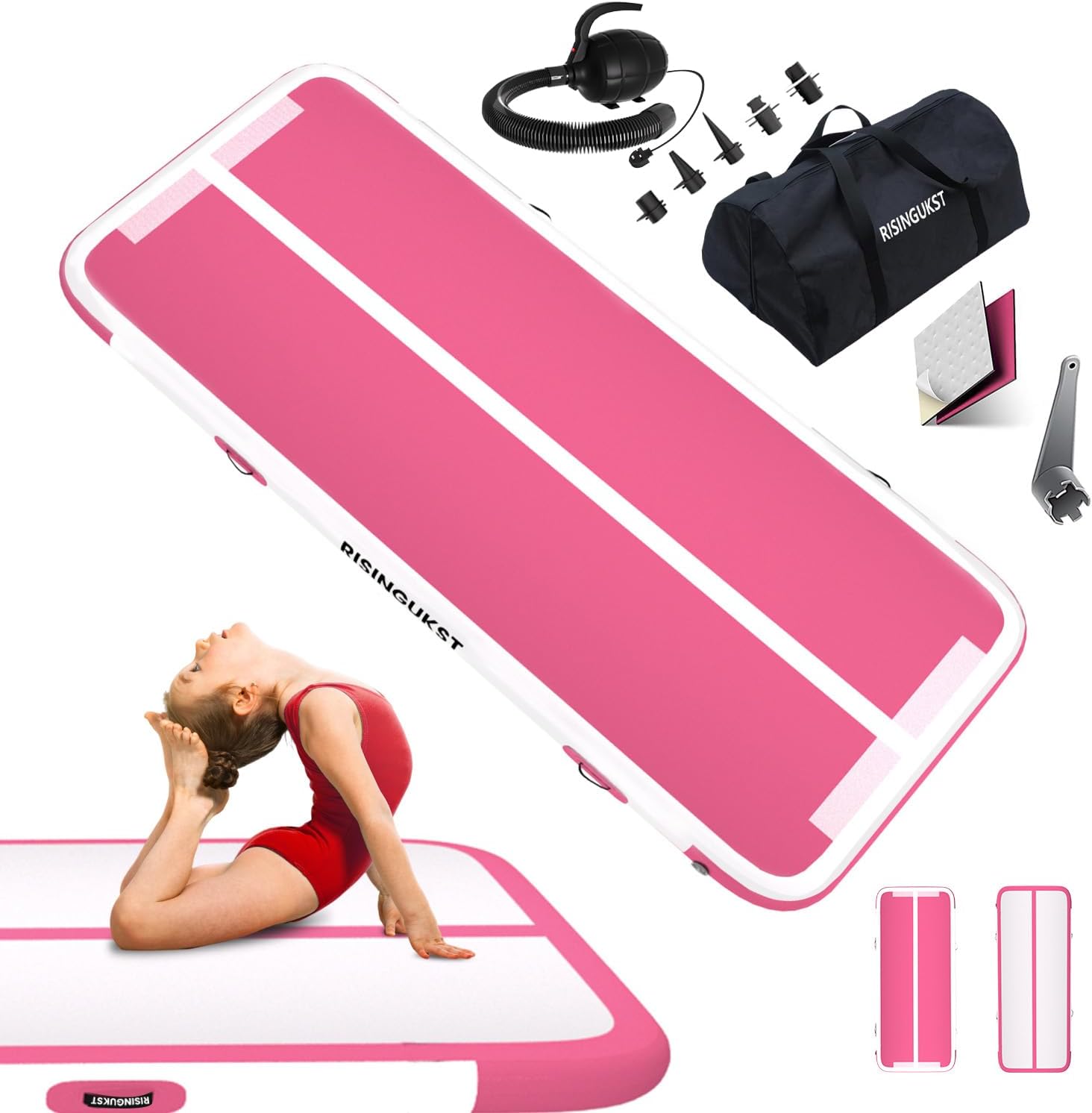 RISINGUKST Air Gymnastics Track Tumbling Mat Inflatable, 6.6ft 10ft 13ft 16ft 20...