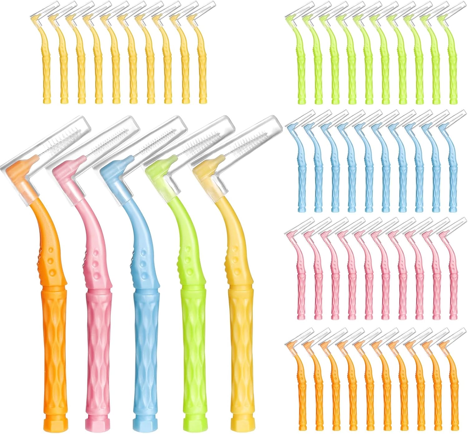 RAYITO 50pcs Interdental Brushes, 5 Sizes Soft Dental Brushes with Non-Slip Hand...